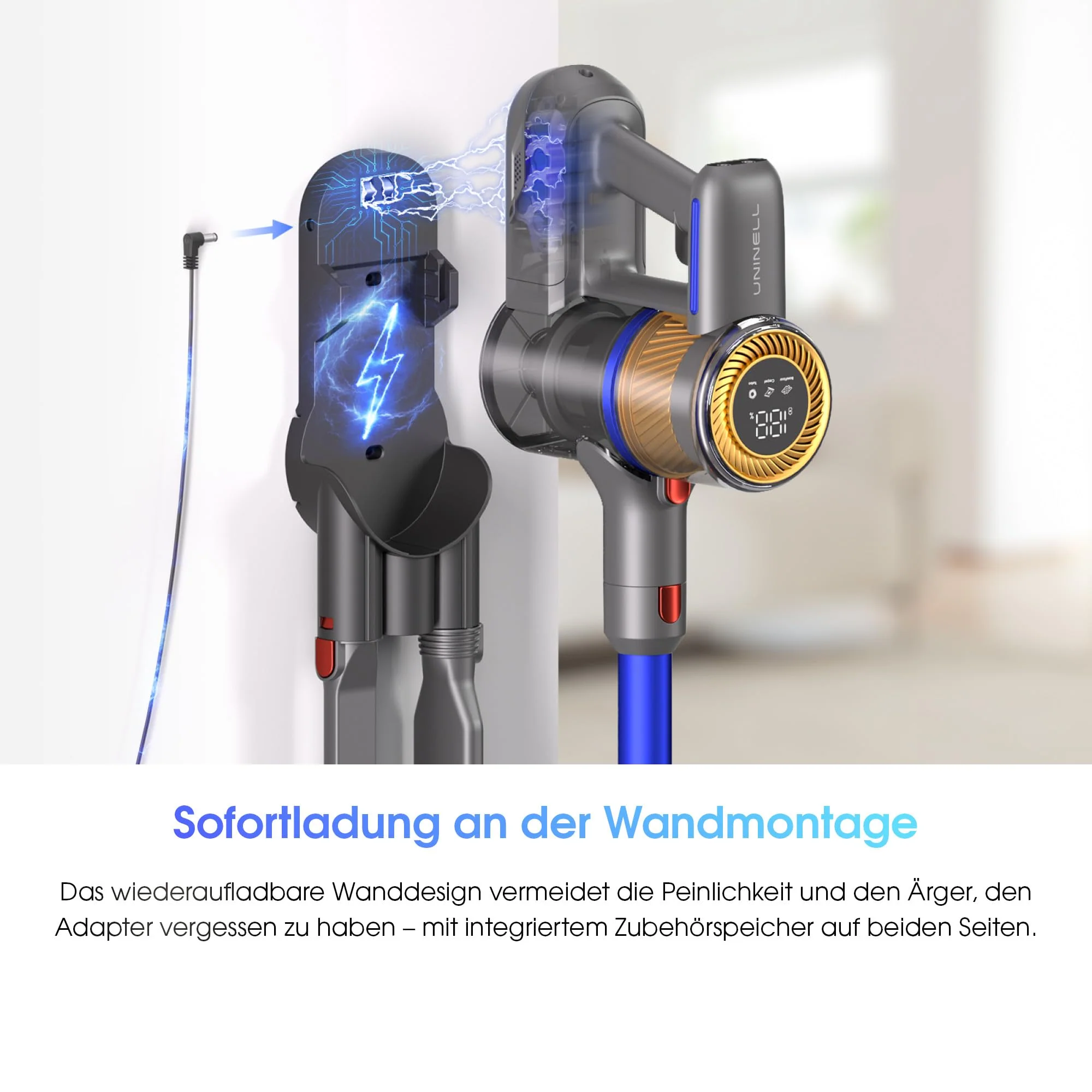 UNINELL Home UV1 Akku Staubsauger 45000Pa/450W/60Min,Staubsauger Kabellos Selbstladender mit LED-Display, Anti-Verhedderung-Bürste akkustaubsauger Super Leise für Teppich,Hartboden und Tierhaare - Image 4