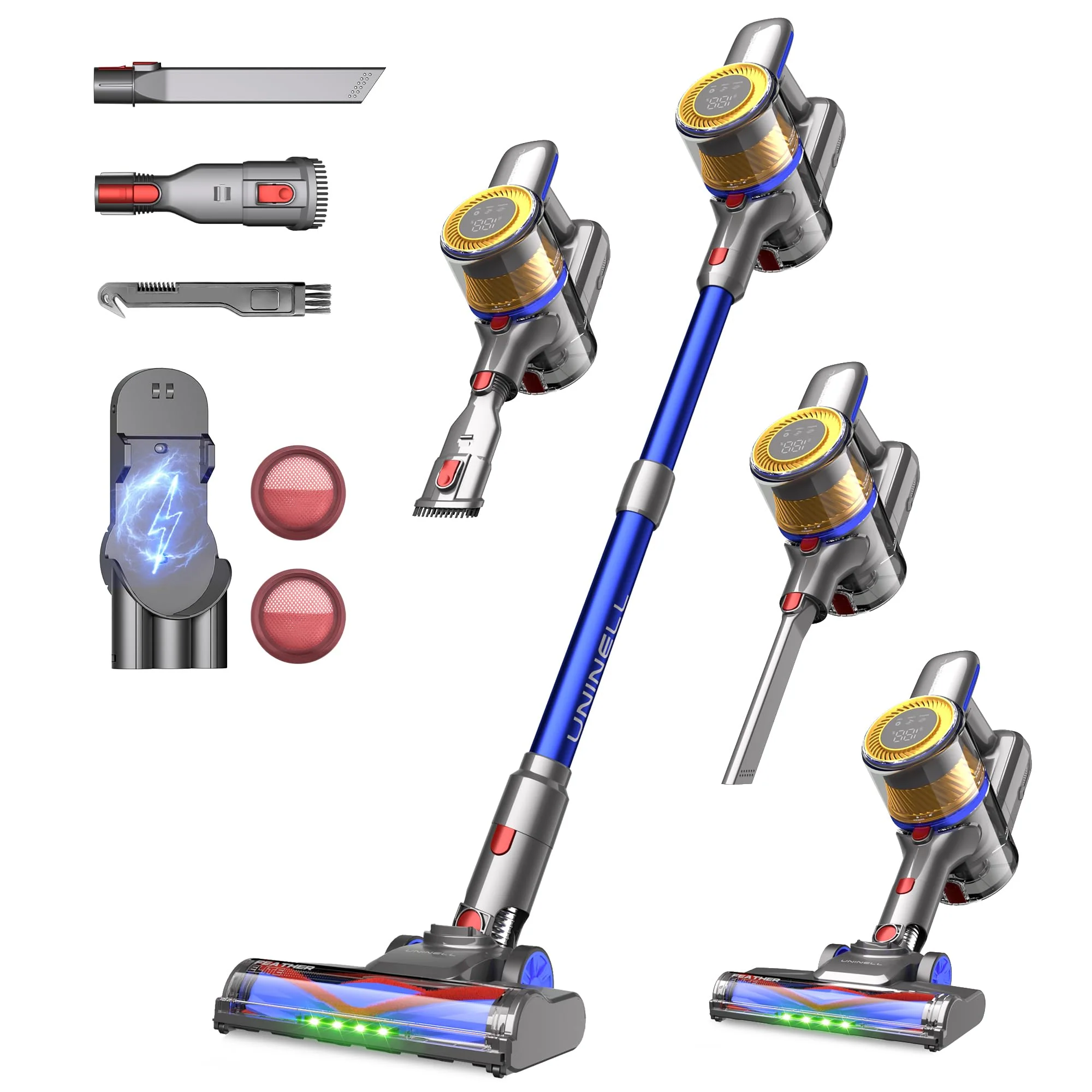 UNINELL Home UV1 Akku Staubsauger 45000Pa/450W/60Min,Staubsauger Kabellos Selbstladender mit LED-Display, Anti-Verhedderung-Bürste akkustaubsauger Super Leise für Teppich,Hartboden und Tierhaare - Image 5