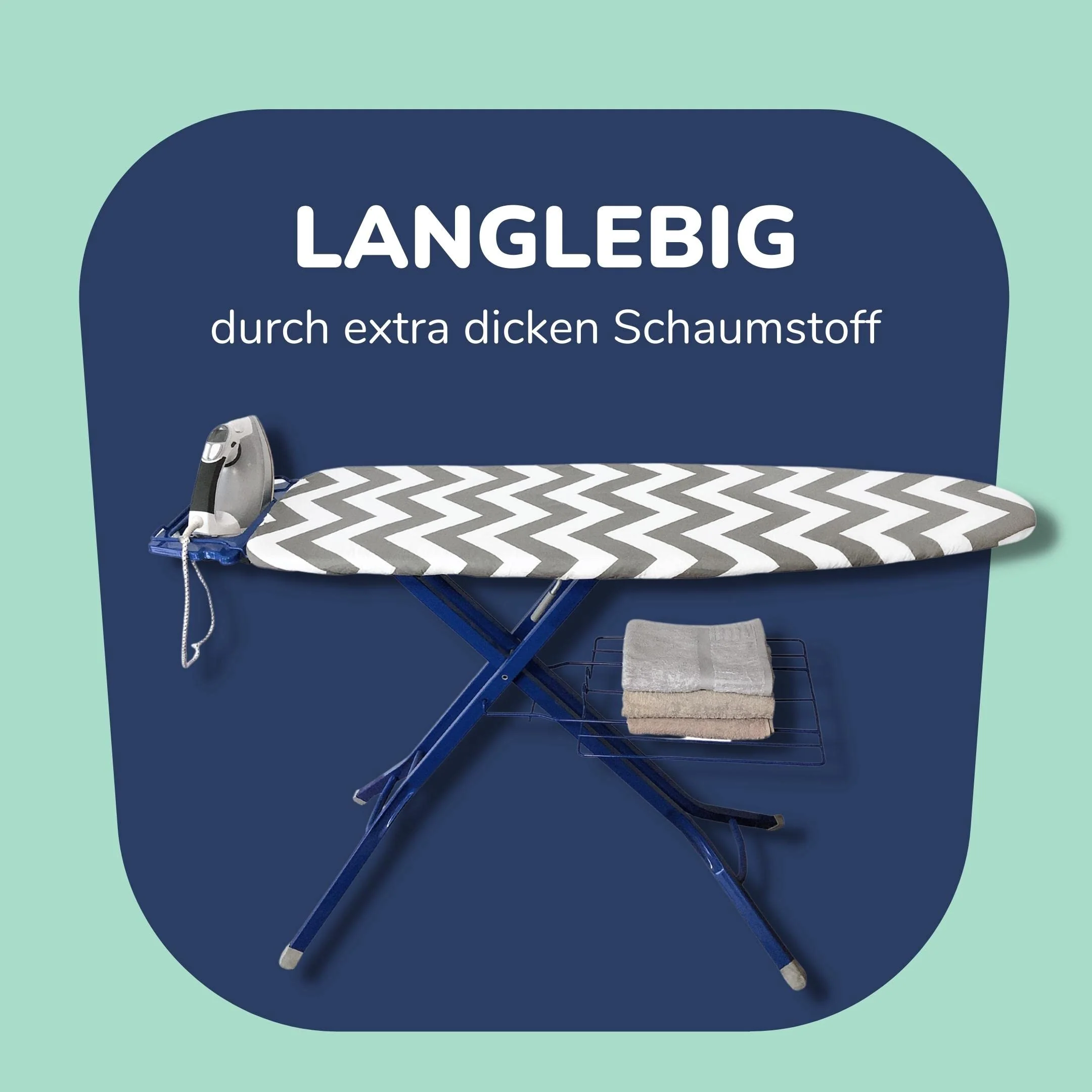 Universaler Bügelbrettbezug bis 125x45 extra dicke Baumwolle - Bügelauflage Set inkl. Bügelhilfe, Spanner, Bügeldecke - Bügelbrett Bezug 12x40 für Dampfbügeleisen - Image 3