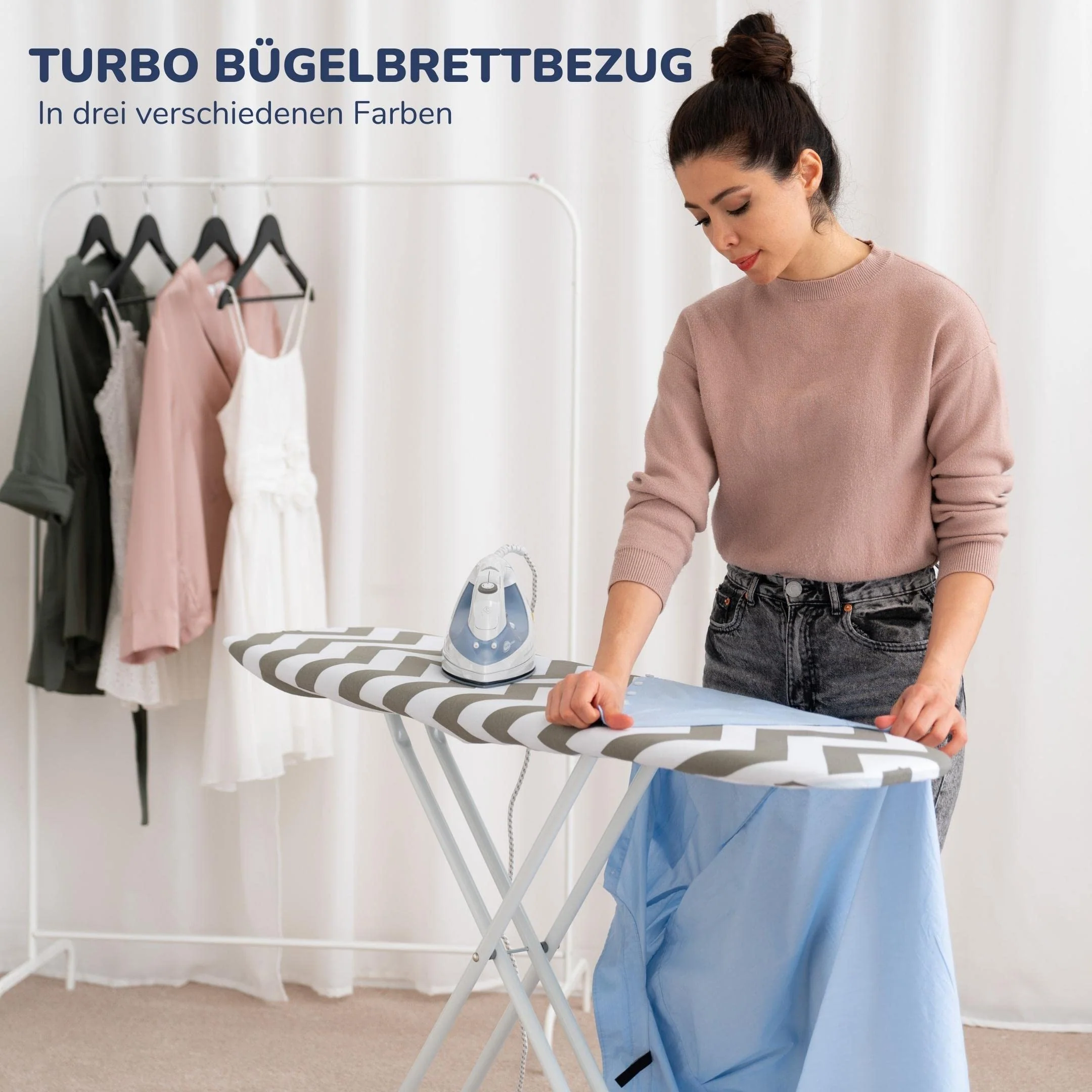 Universaler Bügelbrettbezug bis 125x45 extra dicke Baumwolle - Bügelauflage Set inkl. Bügelhilfe, Spanner, Bügeldecke - Bügelbrett Bezug 12x40 für Dampfbügeleisen - Image 7