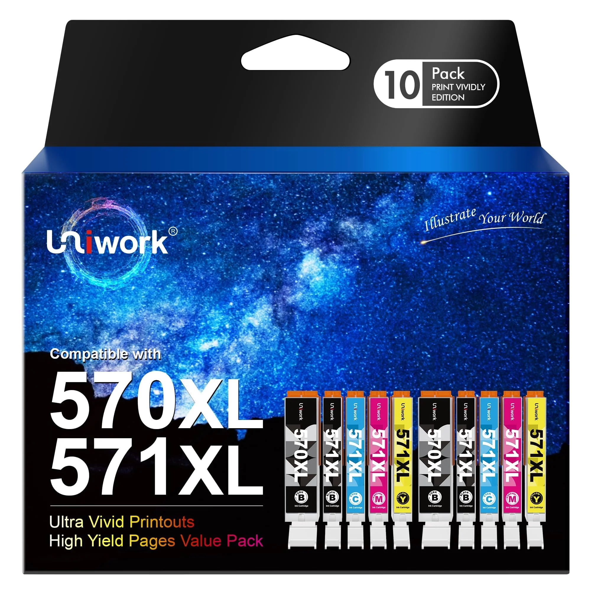 Uniwork Kompatibel Tintenpatrone als Ersatz für Canon PGI-570XL CLI-571XL für PIXMA TS5050 MG5750 TS5055 MG6850 MG5753 MG6852 TS5051 TS6051 MG5751 MG6853 TS6050 MG5752 MG6851 TS5053 TS6052 (10er-Pack)