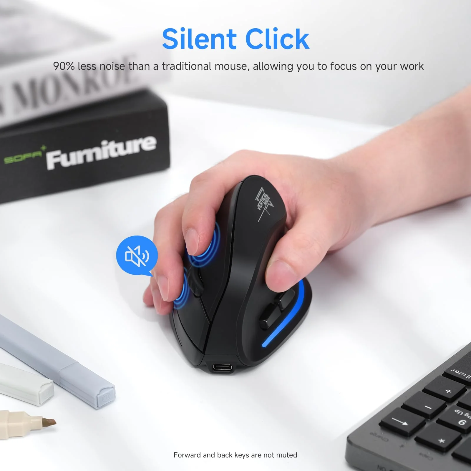 Update-Version 2.4G Vertikale Ergonomische Maus, Silent RGB Vertical Maus, 4800 DPI, 6 Tasten Wiederaufladbare Funkmaus PC Maus Kabellos für Windows/Laptop/PC, Wireless Ergonomic Mouse - Image 3