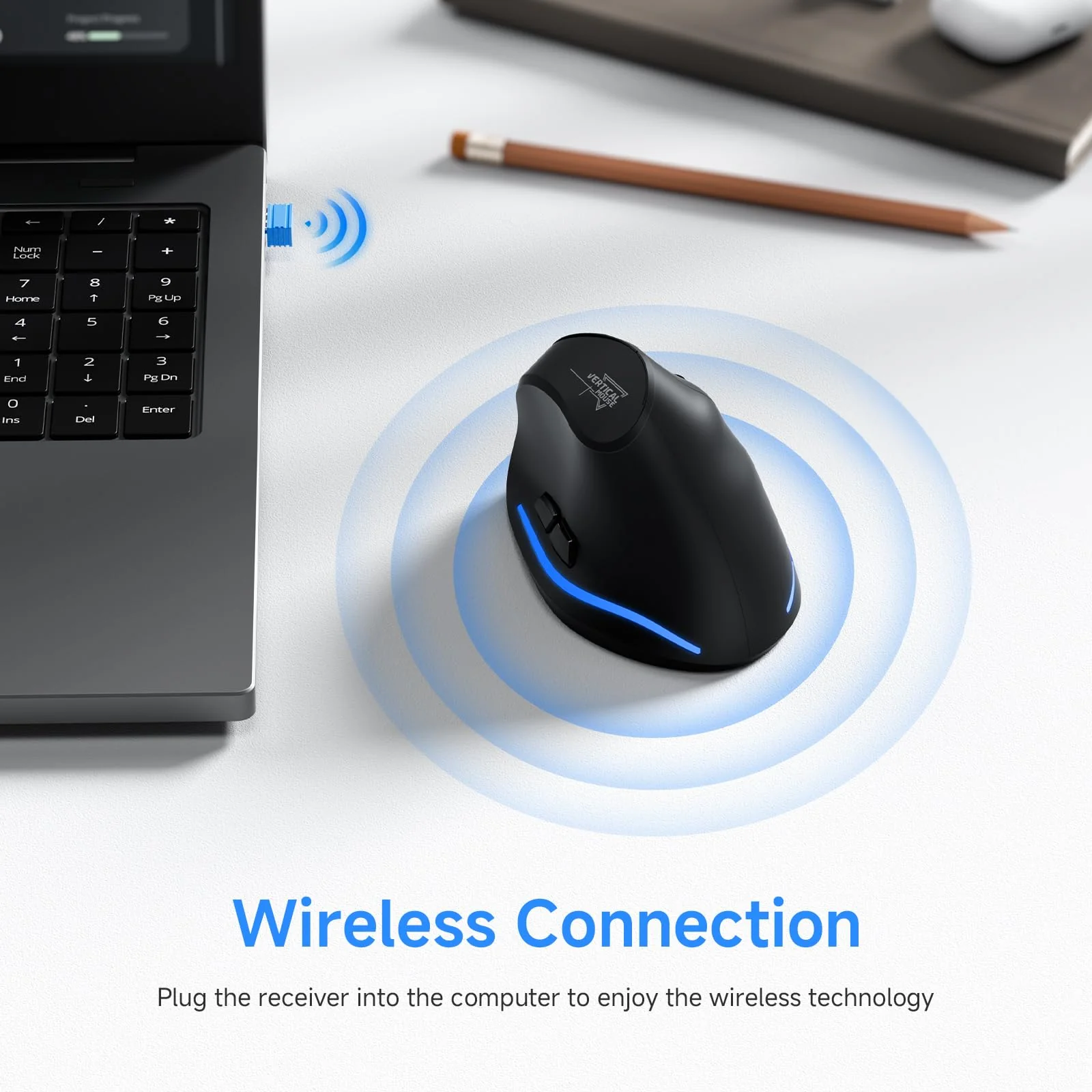 Update-Version 2.4G Vertikale Ergonomische Maus, Silent RGB Vertical Maus, 4800 DPI, 6 Tasten Wiederaufladbare Funkmaus PC Maus Kabellos für Windows/Laptop/PC, Wireless Ergonomic Mouse - Image 6