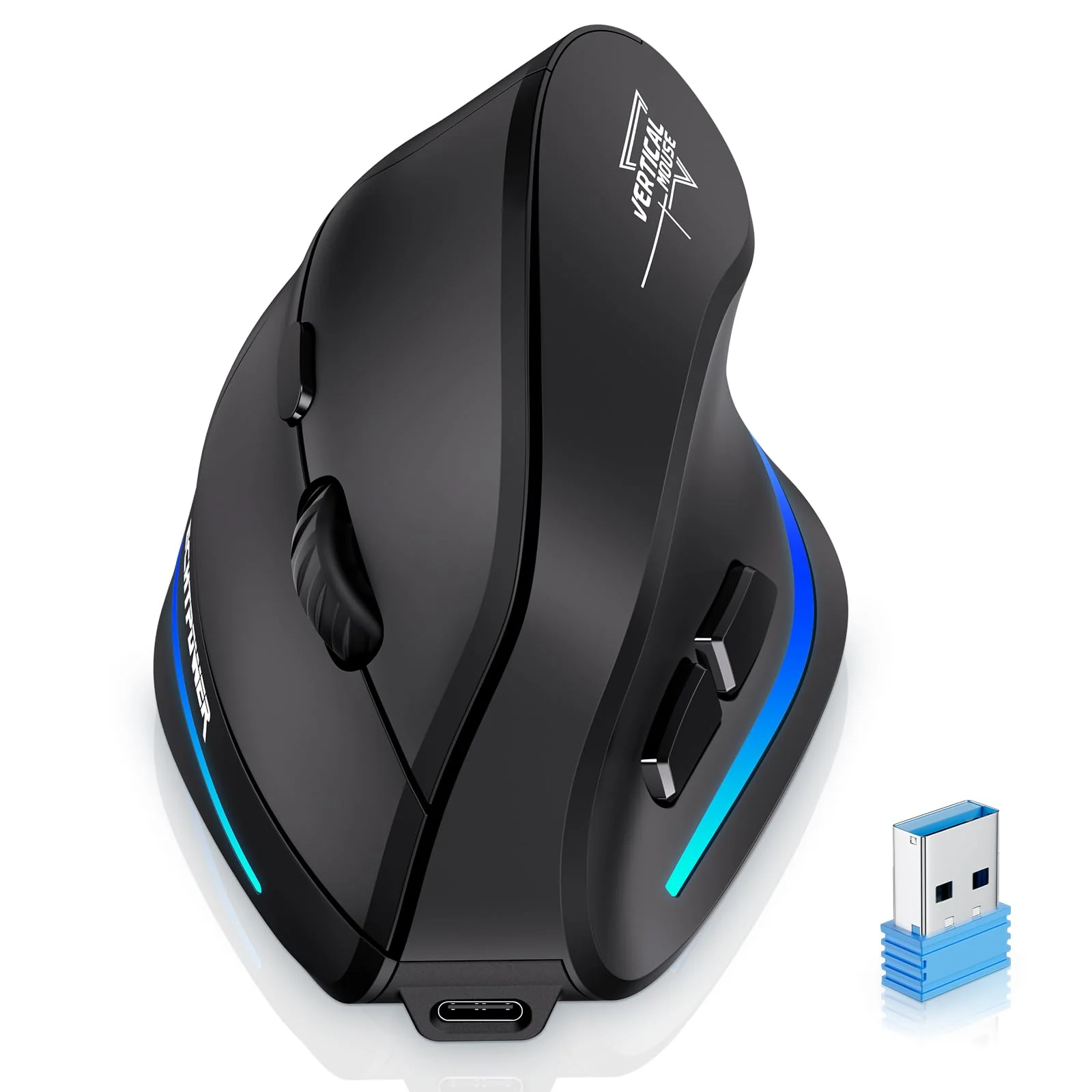 Update-Version 2.4G Vertikale Ergonomische Maus, Silent RGB Vertical Maus, 4800 DPI, 6 Tasten Wiederaufladbare Funkmaus PC Maus Kabellos für Windows/Laptop/PC, Wireless Ergonomic Mouse - Image 7