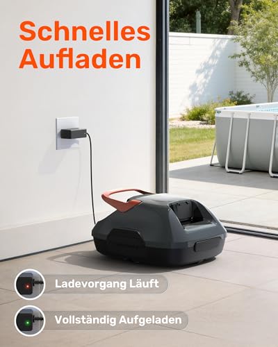 (Upgrade) Gosvor Poolroboter Akku, Bis zu 7200 LPH Effiziente Reinigung mit Power-Clean-Modus, Bis zu 90 Min., 3,4 KG Leicht, Einfach zu Bedienen & Warten, Poolsauger für Flache Böden bis 80㎡, Orange - Image 7