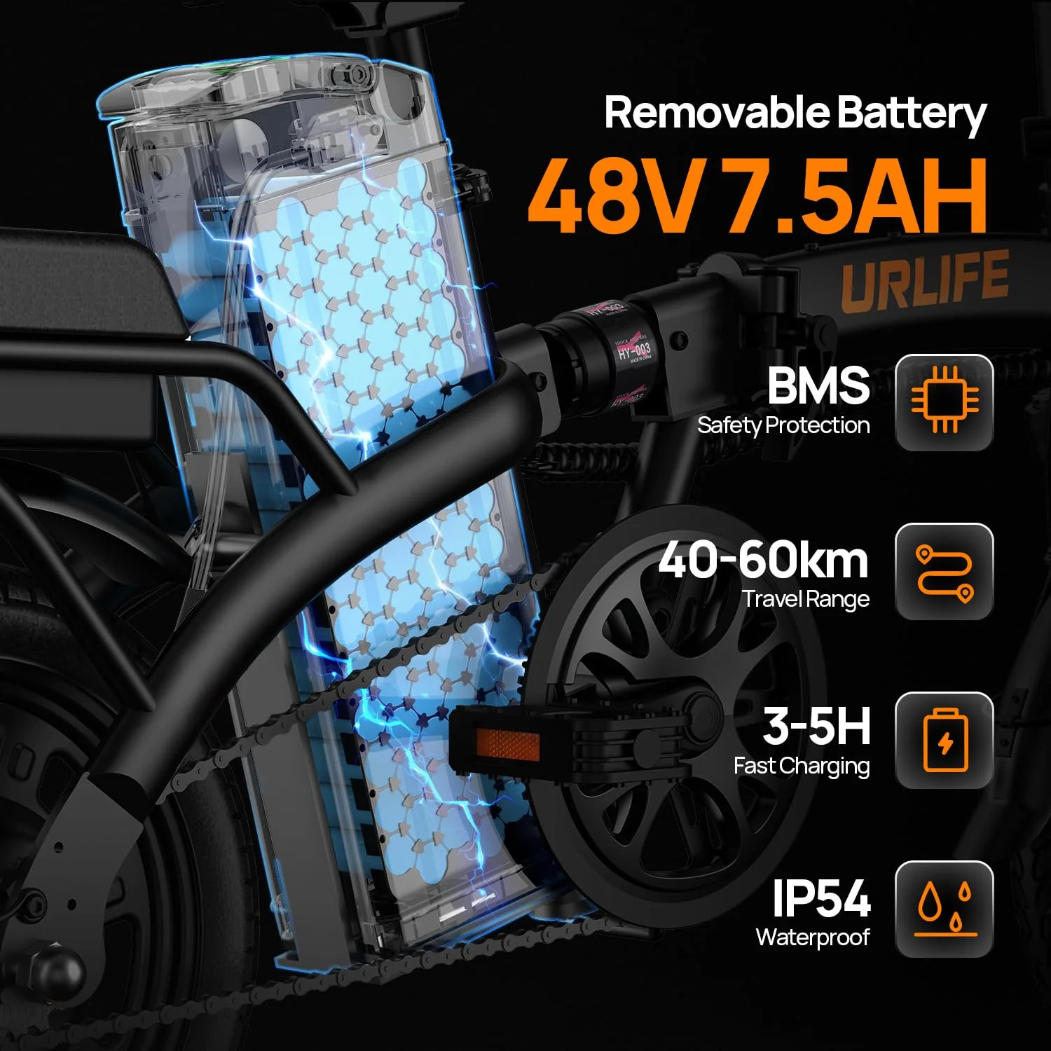 URLIFE E-Bike Klapprad 14", 48V 7.5Ah Austauschbarem Akku für Lange Reichweite bis 60KM, Elektrofahrrad 250W Motor, 3 Fahrmodi, Sitzhöhe Verstellbar, Falt-Pedelec ebike für Herren Damen Grau - Image 7