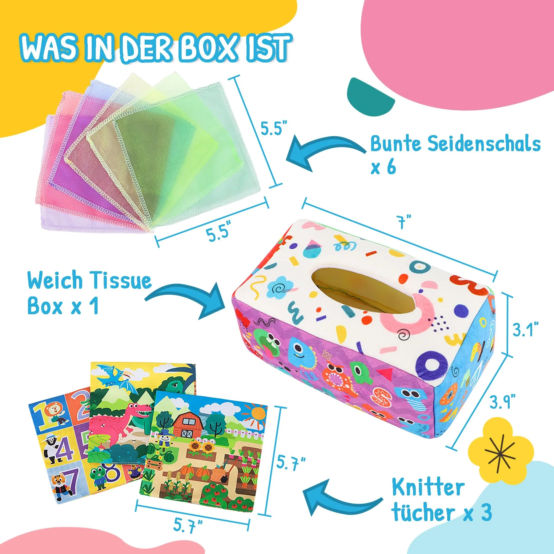 URMYWO Baby Spielzeug 6 Monate,Tissue Box Spielzeug - Montessori - Sensorik, Kontrast BabySpielzeug 0 6 12 Monate, Junge Mädchen Kinder Frühes Lernspielzeug Baby Geschenk - Image 4