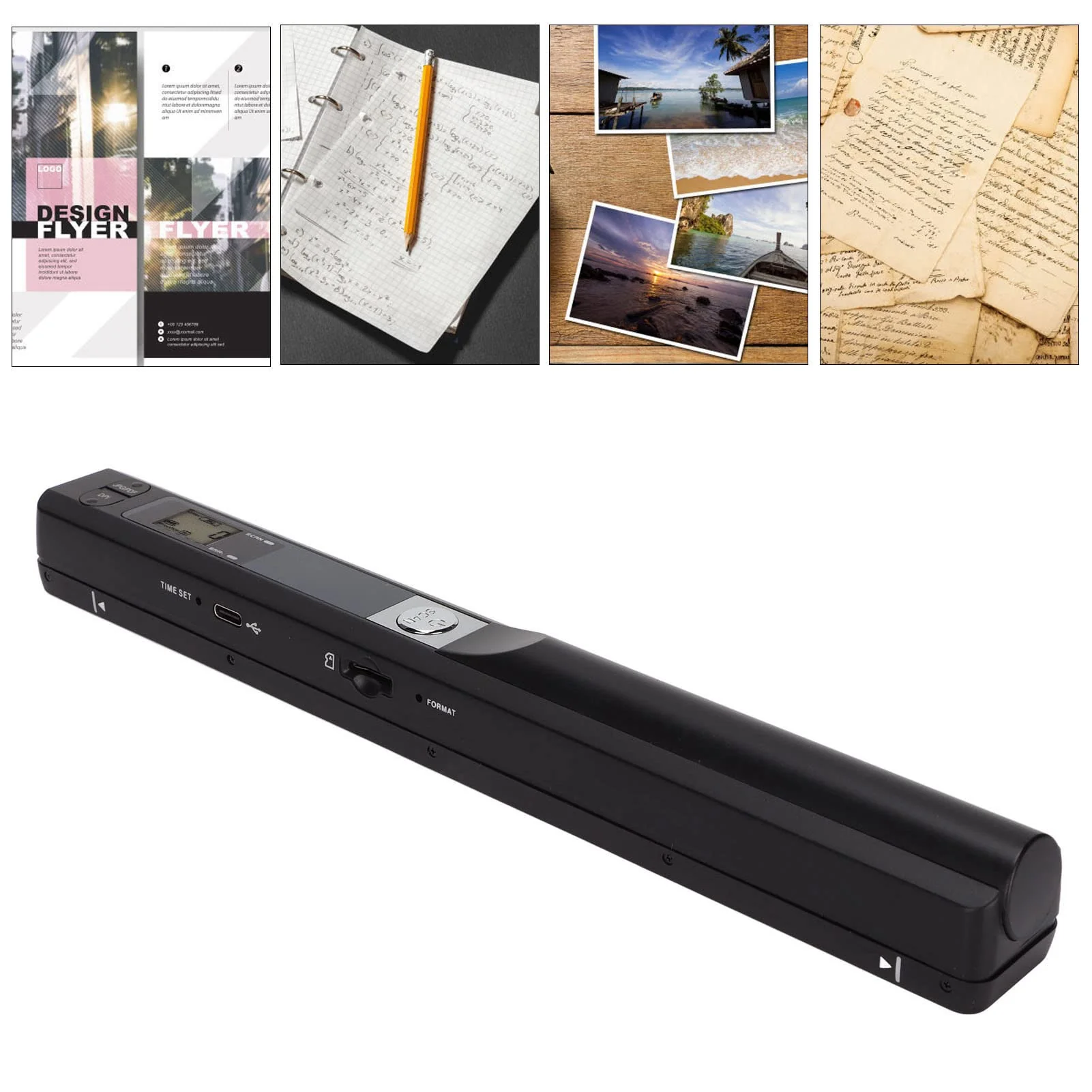 USB Handscanner, Wireless A4 Dokumentenscanner, 300 600 900DPI, JPEG und PDF Format, mit Speicherkarte, für Dokumente Fotos Zeitschriften(Schwarz)