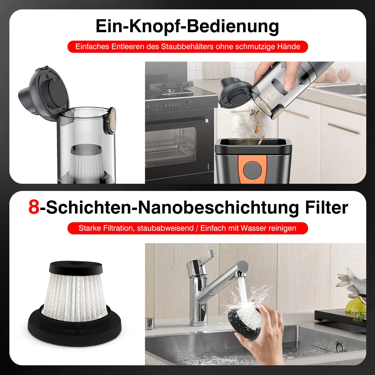 USUIELIGHT Handstaubsauger Akku 6000Pa - Handstaubsauger Kabellos mit 18 Min Laufzeit, 4000mAh, Leicht und Tragbar, Autosauger mit Blas- und Saugfunktion für Auto, Haus, Büro, Tierhaare - Image 8