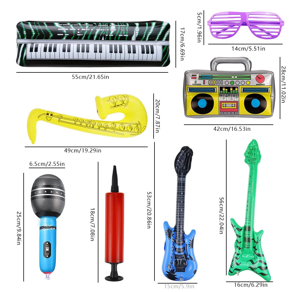 UYUYong 16 Stück Aufblasbare Instrumente Buntes Aufblasbare Gitarre Mikrofone Saxophon Aufblasbares Klavier Aufblasbarer Baß Aufblasbares Radio Gläser + Luftpumpe für Feiern Karneval - Image 8
