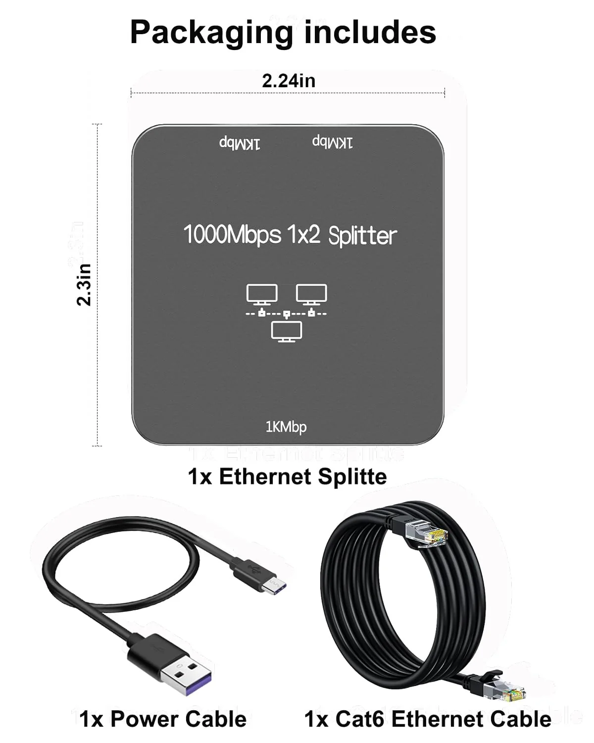 Uzifhdhi LAN Splitter 1 auf 2 mit Ethernet Kabel, Gigabit LAN Switch 2 Port 1000Mbps Ethernet Splitter für Computer, TV, Hub, Switch, Router, Set-Top Box,et. Grau - Image 4