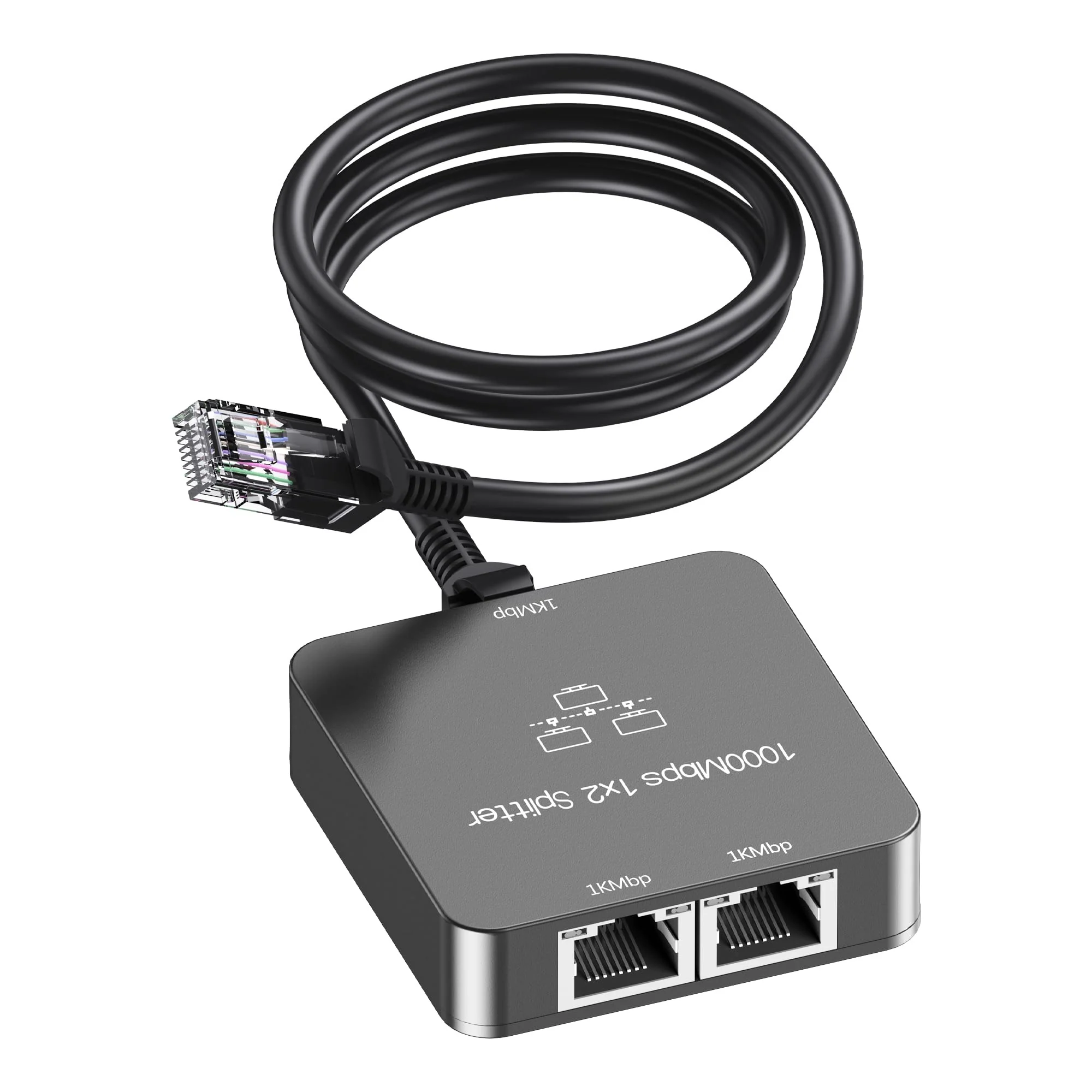 Uzifhdhi LAN Splitter 1 auf 2 mit Ethernet Kabel, Gigabit LAN Switch 2 Port 1000Mbps Ethernet Splitter für Computer, TV, Hub, Switch, Router, Set-Top Box,et. Grau - Image 6