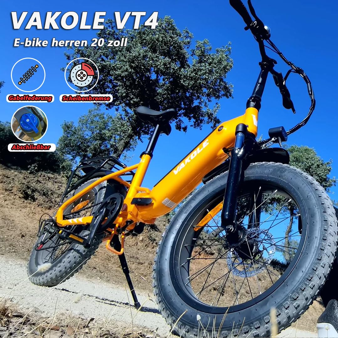 VAKOLE VT4 E-Bike Klapprad 20 Zoll Tiefeinsteiger Elektrofahrräder mit 36V 13Ah Akku, 75Km Reichweite - 3.0 Zoll Reifen E-Fahrrad, 7-Gang Fatbike Ebike für Herren Damen - Image 10