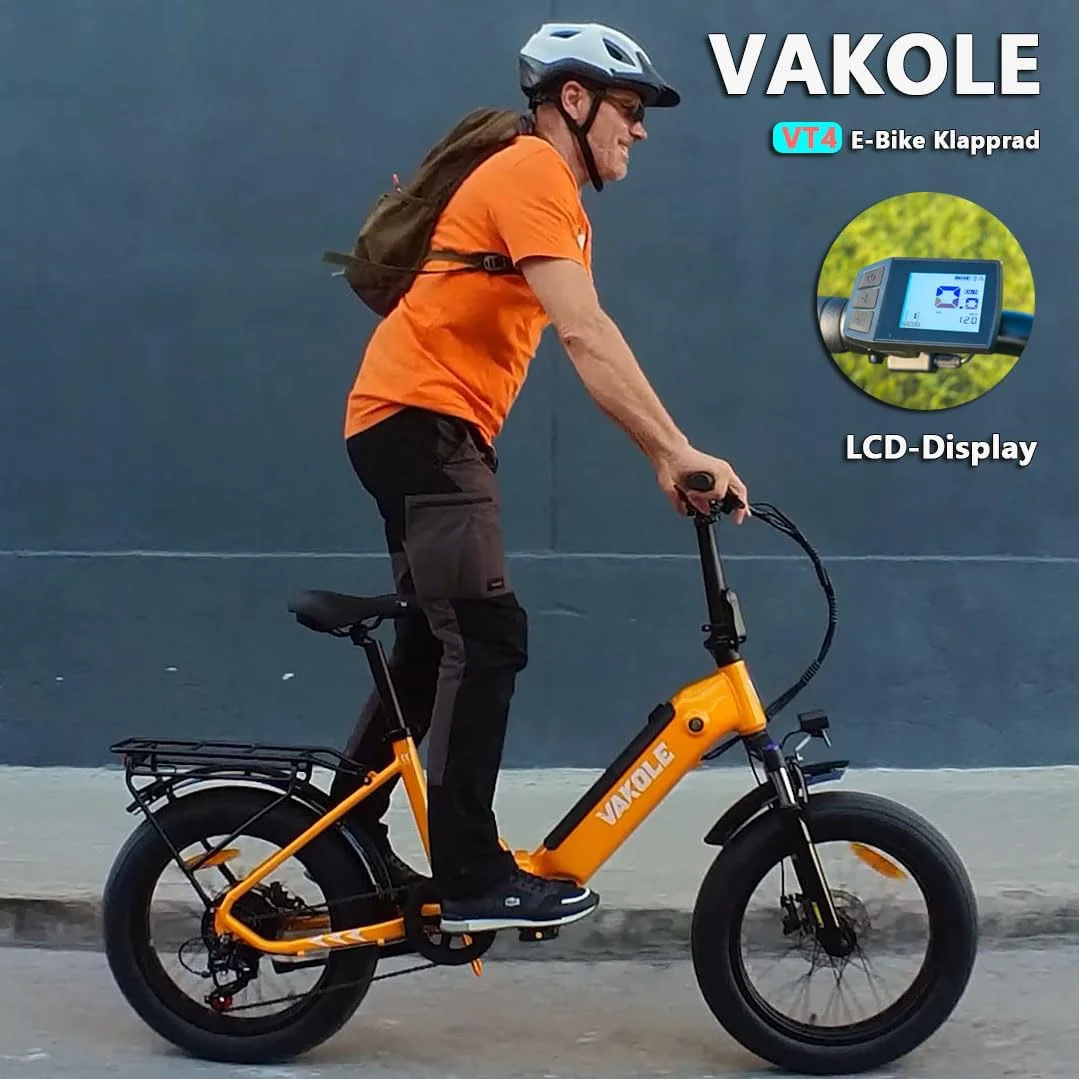 VAKOLE VT4 E-Bike Klapprad 20 Zoll Tiefeinsteiger Elektrofahrräder mit 36V 13Ah Akku, 75Km Reichweite - 3.0 Zoll Reifen E-Fahrrad, 7-Gang Fatbike Ebike für Herren Damen - Image 12