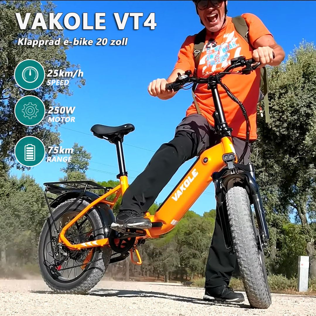 VAKOLE VT4 E-Bike Klapprad 20 Zoll Tiefeinsteiger Elektrofahrräder mit 36V 13Ah Akku, 75Km Reichweite - 3.0 Zoll Reifen E-Fahrrad, 7-Gang Fatbike Ebike für Herren Damen - Image 7