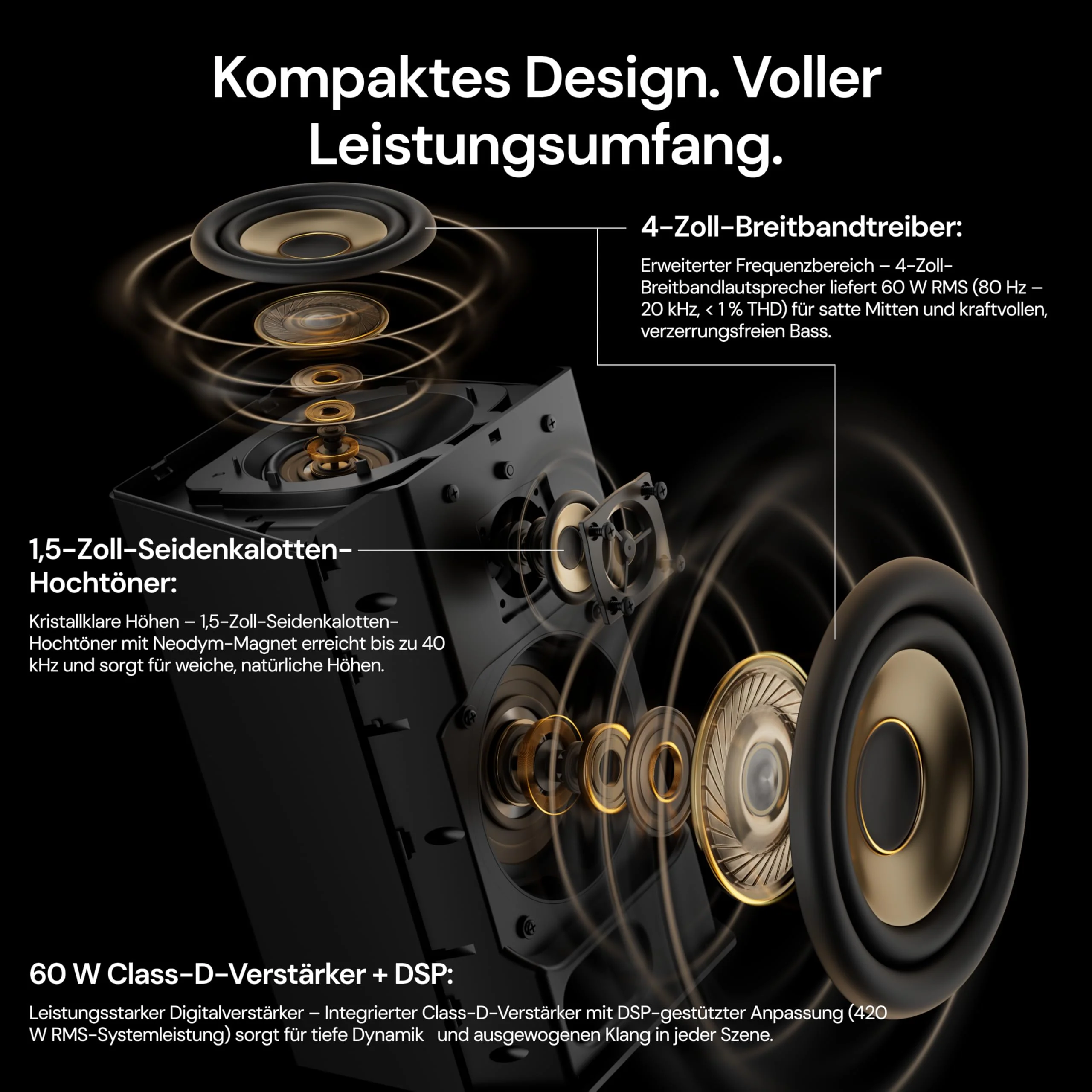 Valerion ThunderBeat 4.1.2 – Kabelloses Dolby-Atmos Surround-System mit Subwoofer, 720 W Leistung, 4 Wireless-Rear-Lautsprecher, 360°-Dome-Sound, <30 ms Latenz – Heimkino-Sound für Projektoren - Image 2