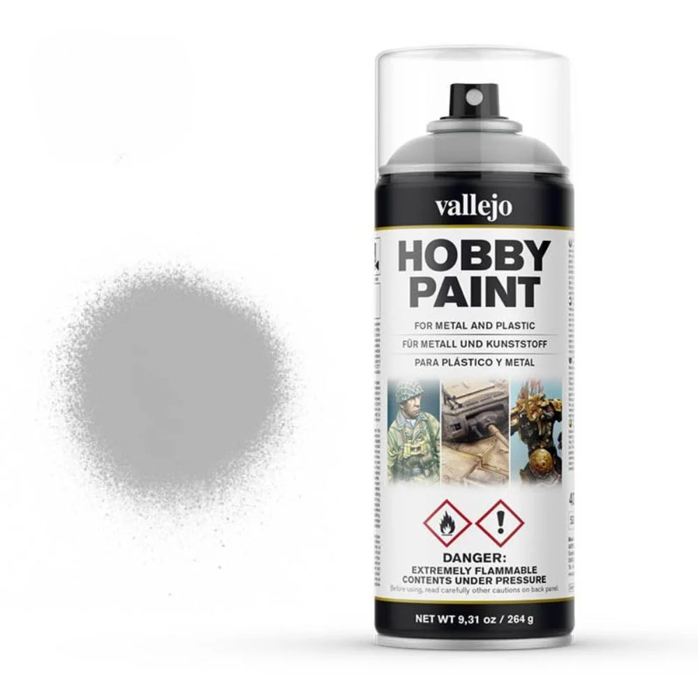 Vallejo Hobby Sprayfarbe Grau 400 Ml. Grundierungsspray für Modellbau und Modelle mit matter, selbstnivellierender Oberfläche. Aerosol-Basis mit 2 Sprühköpfen. - Image 2