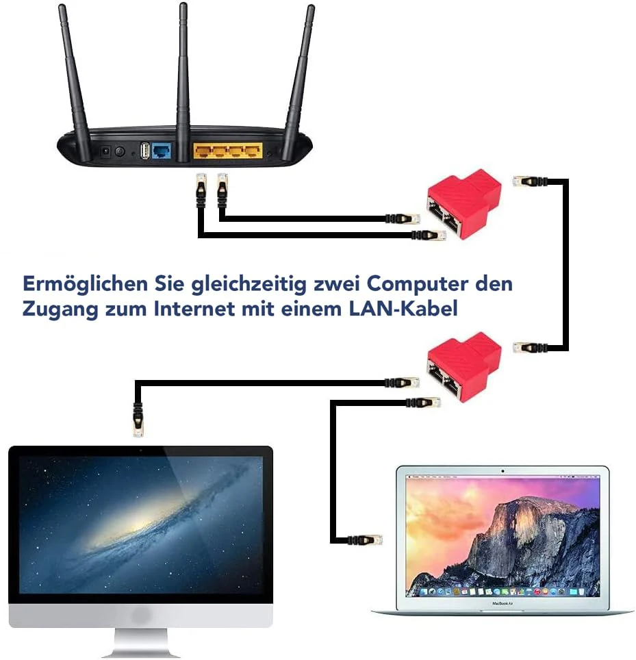 VANDESAIL 2 Pack LAN Splitter Verteiler, LAN Splitter 1 Auf 2, RJ45 Splitter LAN Switch 2Port, Ethernet Splitter Netzwerk Verlängerungen Adapter, LAN Kabel Splitter für Cat5e Cat6 Cat7 Cat8 Kabel - Image 5