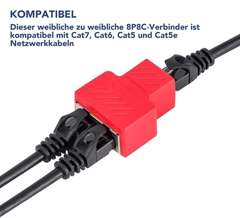 VANDESAIL 2 Pack LAN Splitter Verteiler, LAN Splitter 1 Auf 2, RJ45 Splitter LAN Switch 2Port, Ethernet Splitter Netzwerk Verlängerungen Adapter, LAN Kabel Splitter für Cat5e Cat6 Cat7 Cat8 Kabel - Image 9