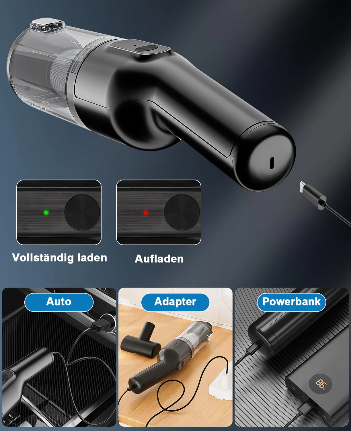 Vankarr Handstaubsauger Akku 16000Pa Handstaubsauger Kabellos Autostaubsauger Stark Mini Staubsauger Tragbarer Handsauger USB Auto Staubsauger Ohne Kabel - Image 7