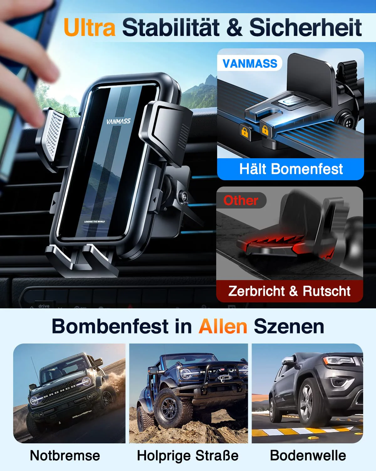 VANMASS 2025【True Militär-Klasse】Handyhalterung Auto【Stärkste Saugnapf & Lüftungsclip 】4 in 1 Handy Halterung Auto Handyhalter 360° drehbar Autohalter für iPhone 17 Pro Max/17 Air/16/15/14 Samsung S25 - Image 2