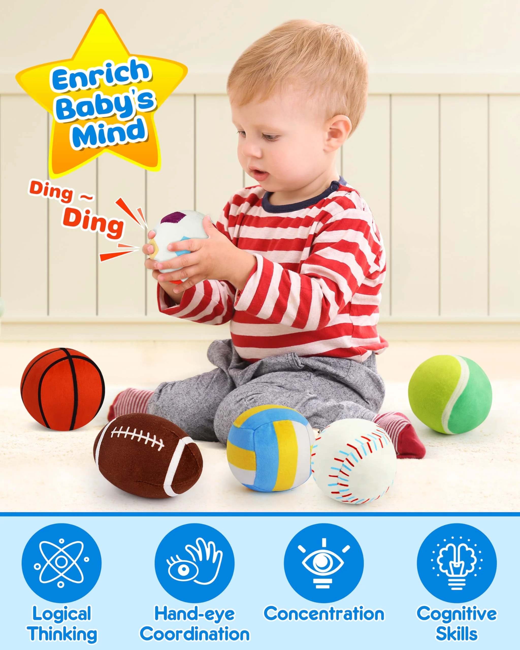 Vanmor Sensory Sports Balls für Kleinkinder, Babyspielzeug mit Reisetasche, Frühes Lernspielzeug für Babys ab 12 Monaten. Perfekt für die Sensorische Entwicklung, Tolles Geschenk für die Kleinen - Image 5