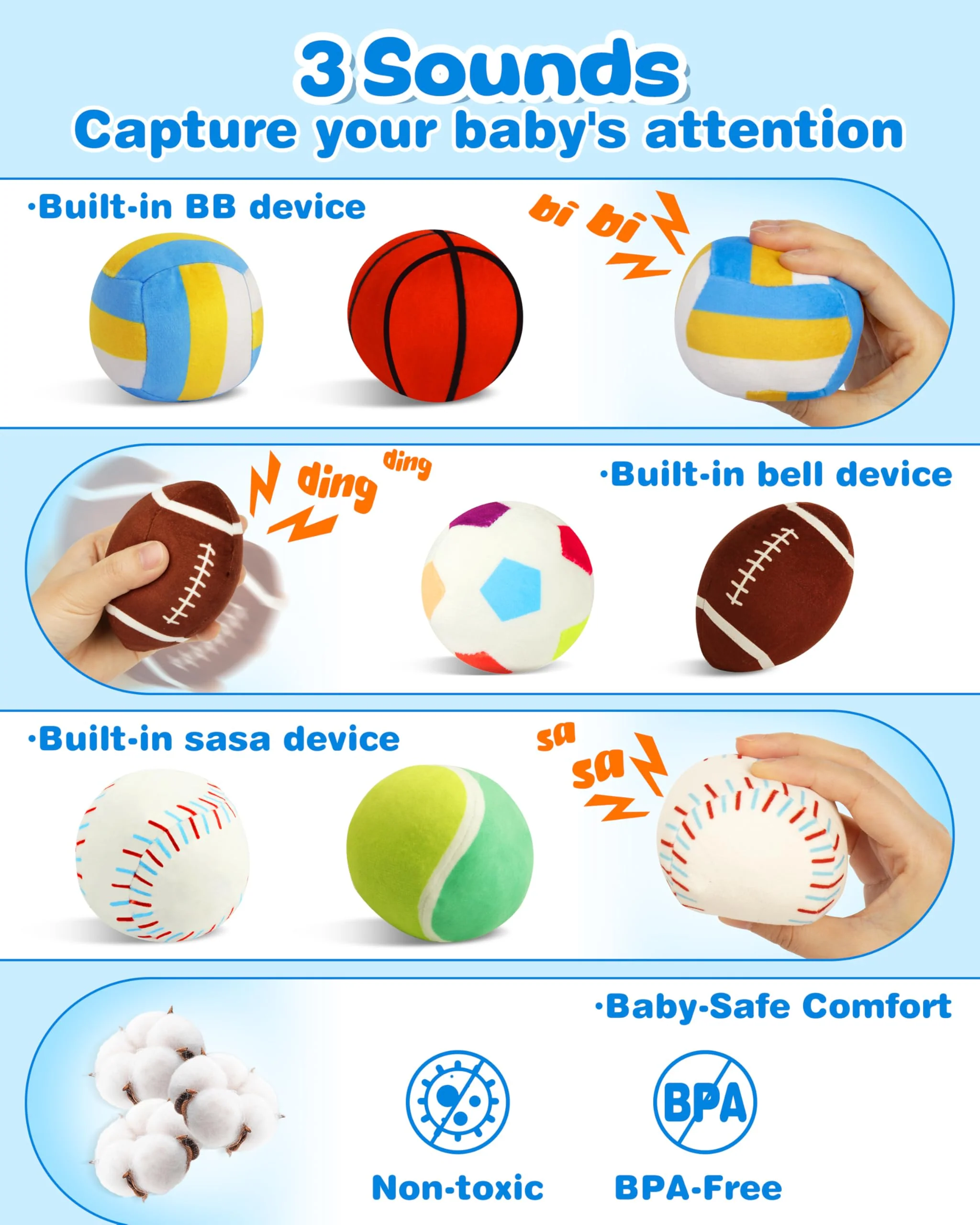Vanmor Sensory Sports Balls für Kleinkinder, Babyspielzeug mit Reisetasche, Frühes Lernspielzeug für Babys ab 12 Monaten. Perfekt für die Sensorische Entwicklung, Tolles Geschenk für die Kleinen - Image 6