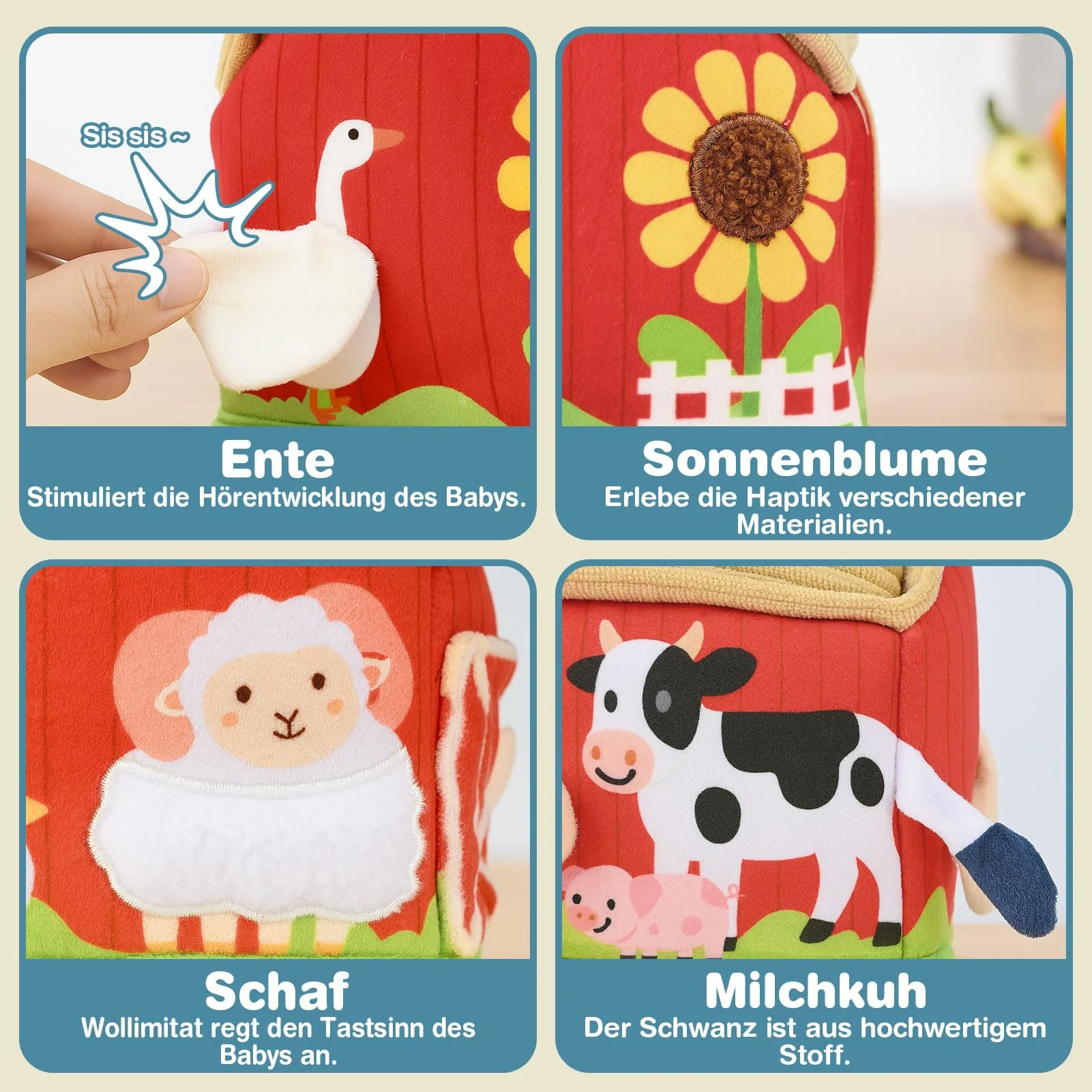 Vanplay Baby Spielzeug 6 Monate, Montessori Spielzeug Bauernhof-Thema Tissue Box Spielzeug mit Schal und Spiegel, Baby Geschenk 6 12 Monate Mädchen Junge - Image 5