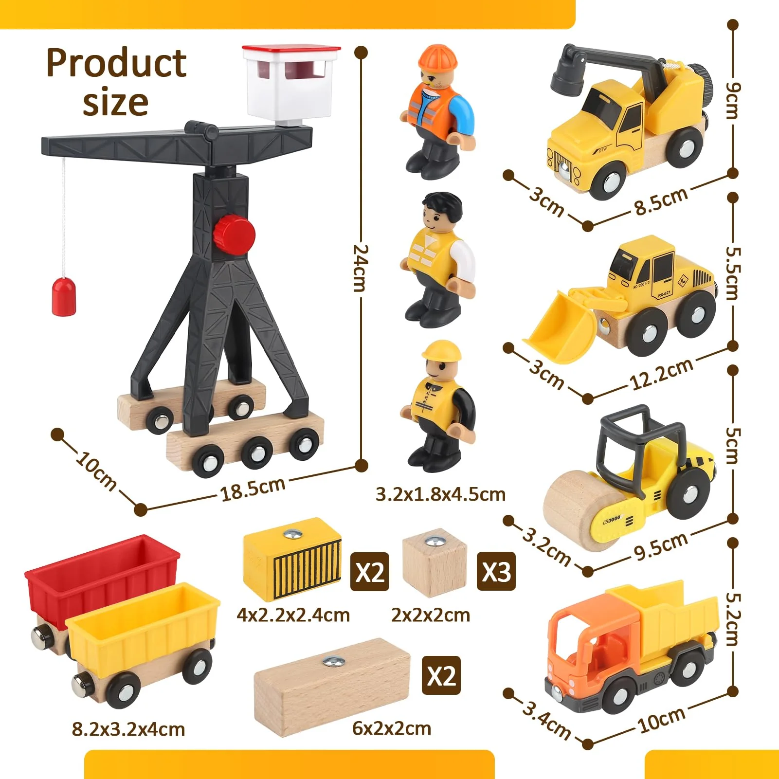 Vanplay Baustellenfahrzeuge Kinder Kran Spielzeug Holzspielzeug Baustelle Spielzeug ab 3 Jahre Junge mit Turmkran Bagger Kranwagen Muldenkipper Straßenwalze Geschenk 3 4 5 Jahre Junge - Image 6