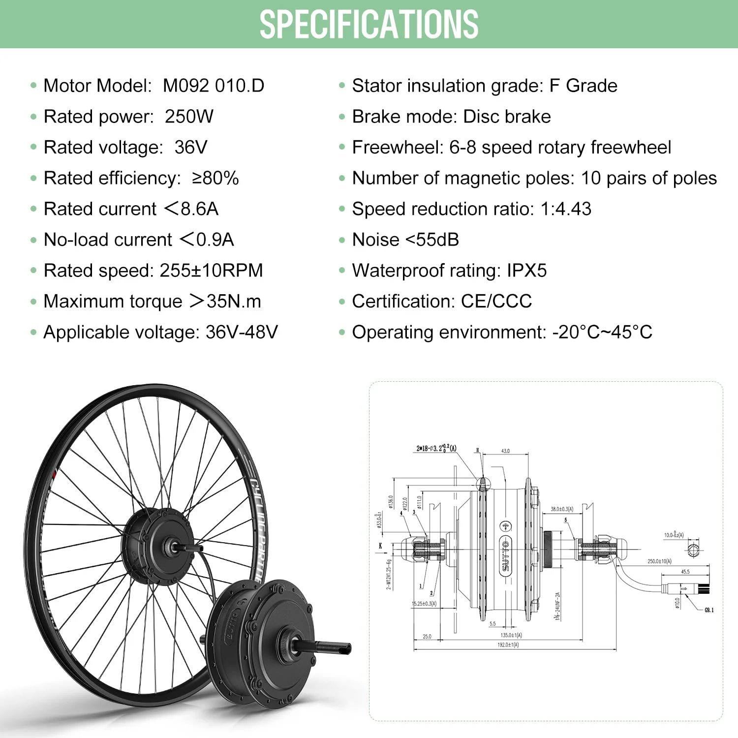 Varstrom 27,5 Zoll Ebike Umbausatz 36V 250W mit optionale Batterie und Display Elektrofahrrad Umbausatz mit 7-Gang Freilauf-Kassette für Freewheel Gearshife E-Bike Hinterrad Bürstenloser Motor - Image 3