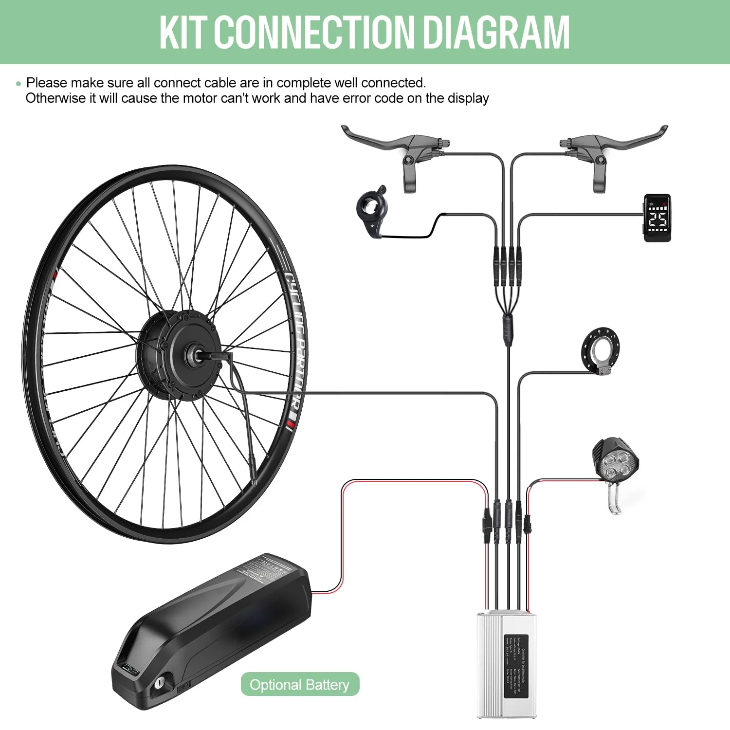 Varstrom 27,5 Zoll Ebike Umbausatz 36V 250W mit optionale Batterie und Display Elektrofahrrad Umbausatz mit 7-Gang Freilauf-Kassette für Freewheel Gearshife E-Bike Hinterrad Bürstenloser Motor - Image 5