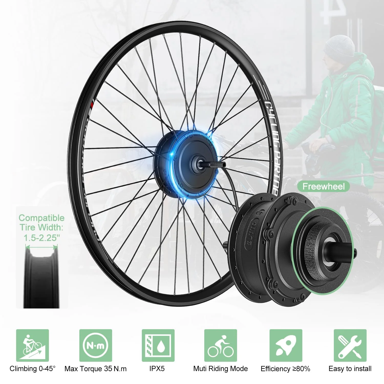 Varstrom 27,5 Zoll Ebike Umbausatz 36V 250W mit optionale Batterie und Display Elektrofahrrad Umbausatz mit 7-Gang Freilauf-Kassette für Freewheel Gearshife E-Bike Hinterrad Bürstenloser Motor - Image 8