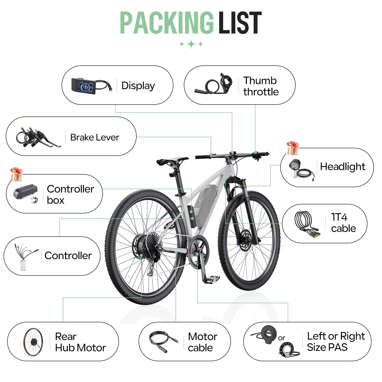 Varstrom 36V250W Ebike Umbausatz Bürstenloser Hinterradmotor für 26 Zoll Fahrrad mit Multifunktionellem 500C LCD Display, PAS Sensor, Regler- Elektrofahrräder Nabenmotor Kits - Image 3