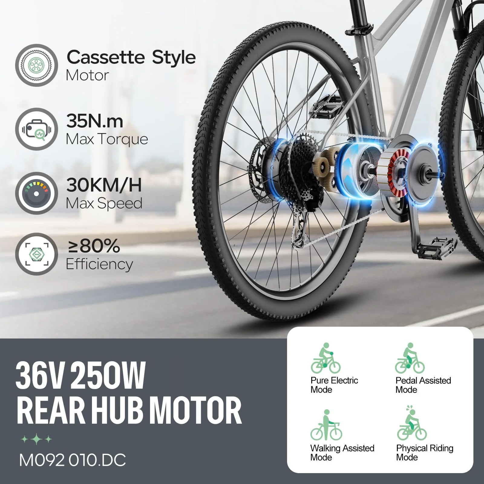 Varstrom Ebike Umbausatz 250W mit Akku 36V13Ah Unterrohr Batterie 26/28 Zoll Ebike Umbausatz E-Bike Hinterrad Bürstenloser Motor Elektrofahrrad Conversion Kit für Scheibenbremse Fahrrad - Image 8