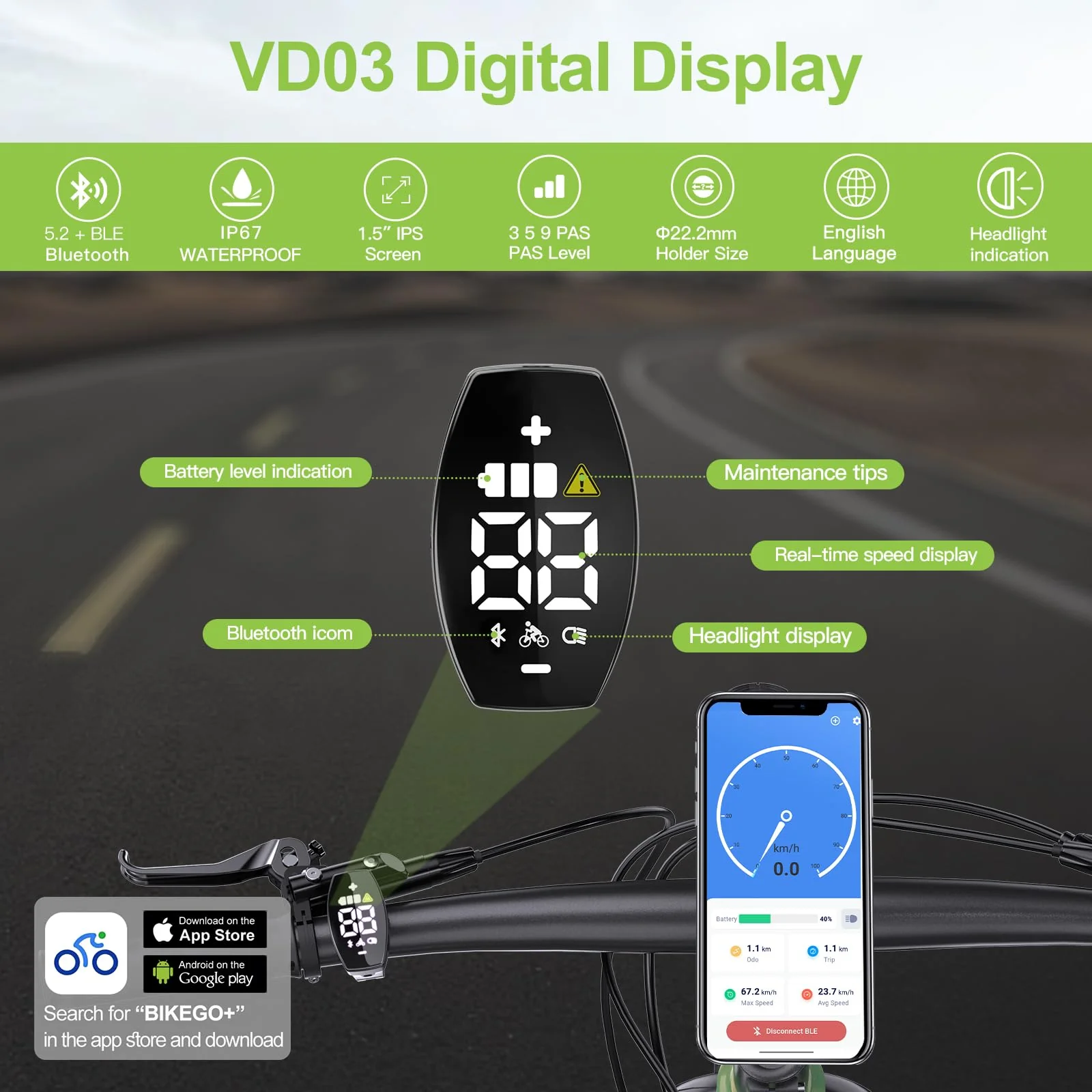 Varstrom VD03 Display für BAFANG-Kit – Kompatibel mit M200 M400 M500 M600 M620 M420 M510 M625 M325 M225 Mittelmotoren und den neuesten 2025 BBS01B BBS02B HD Kits (Dreieck-Stecker) - Image 5