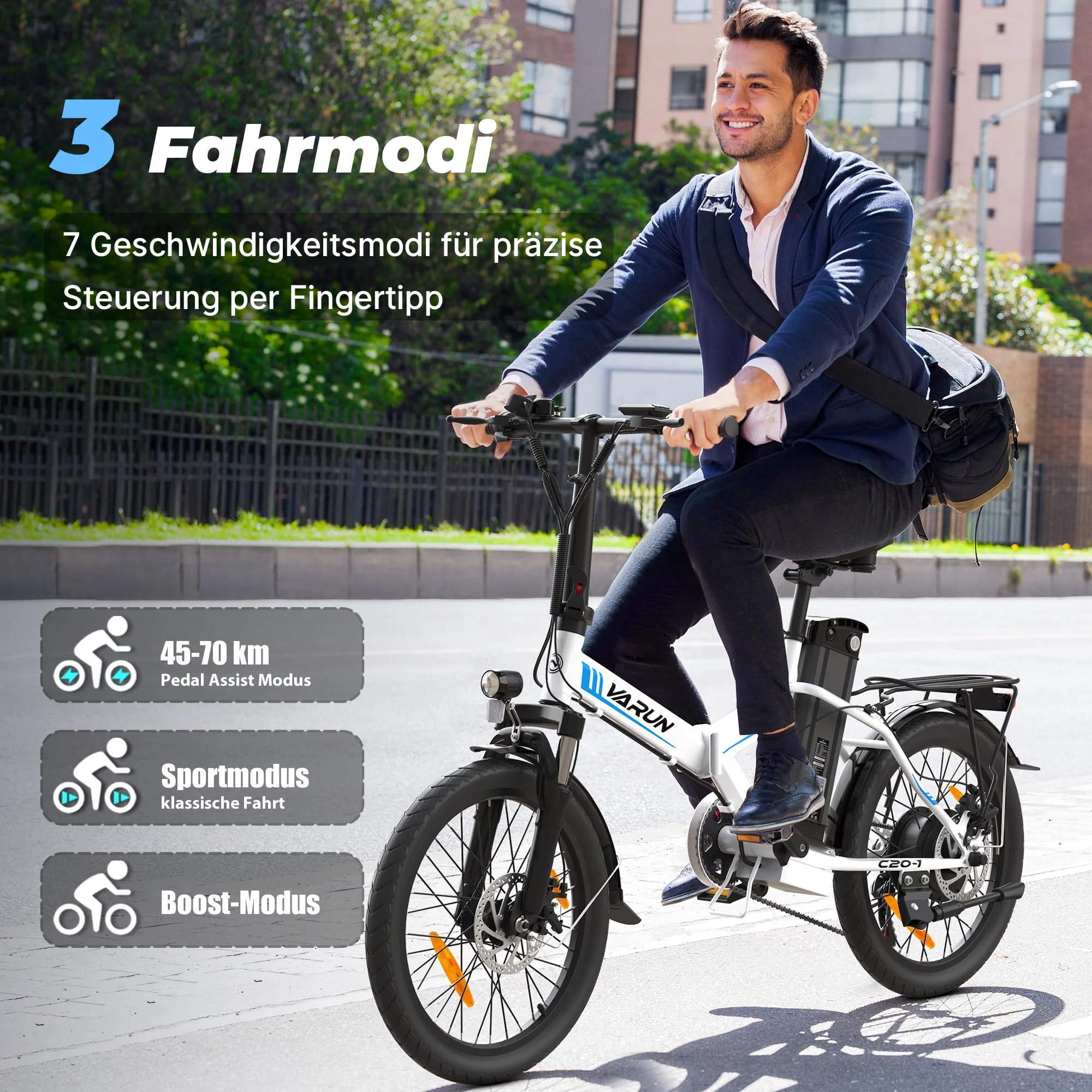 VARUN E Bike, 20 Zoll Ebike klapprad mit 48V Lithium-Akku, 250W Motor, E-Bike Damen Herren mit 5 Modi, 7-Gang Getriebe, Pedelec Elektrofahrrad City Ebike mit LCD-Display, EU-Konformes - Image 5