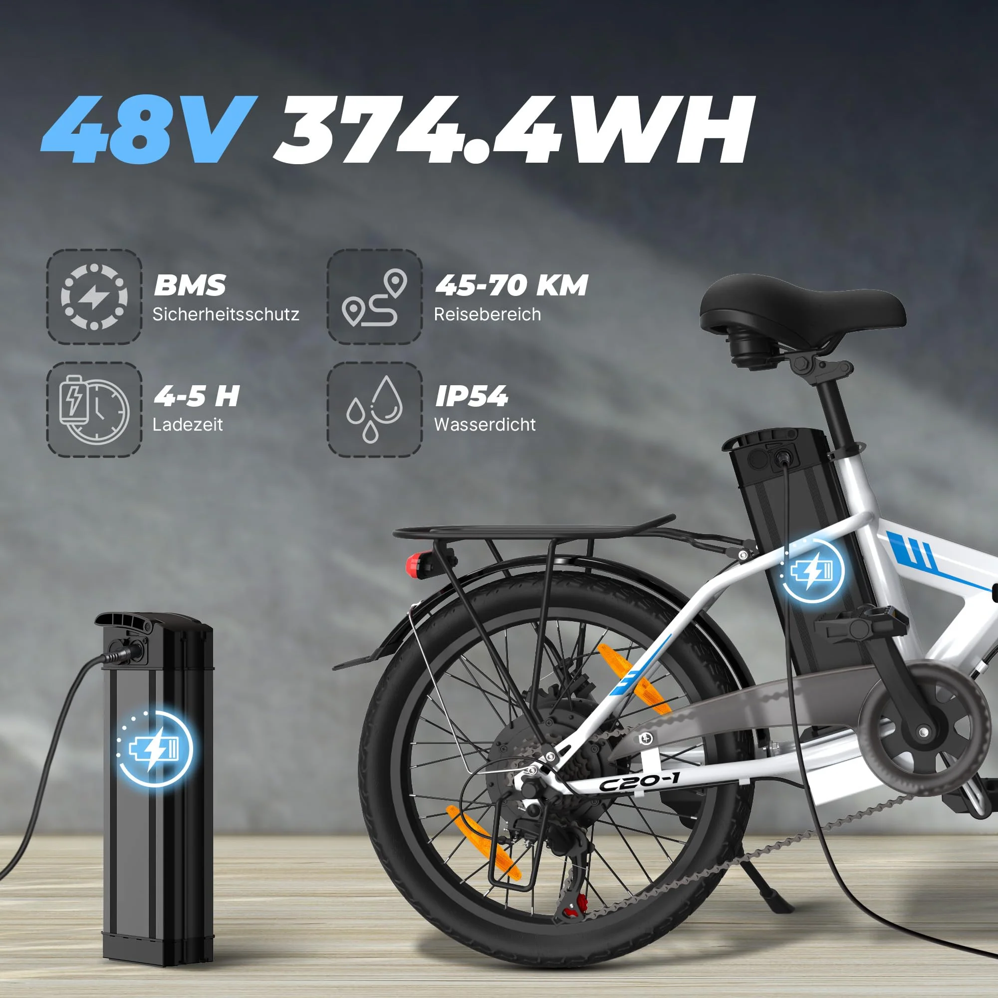 VARUN E Bike, 20 Zoll Ebike klapprad mit 48V Lithium-Akku, 250W Motor, E-Bike Damen Herren mit 5 Modi, 7-Gang Getriebe, Pedelec Elektrofahrrad City Ebike mit LCD-Display, EU-Konformes - Image 6