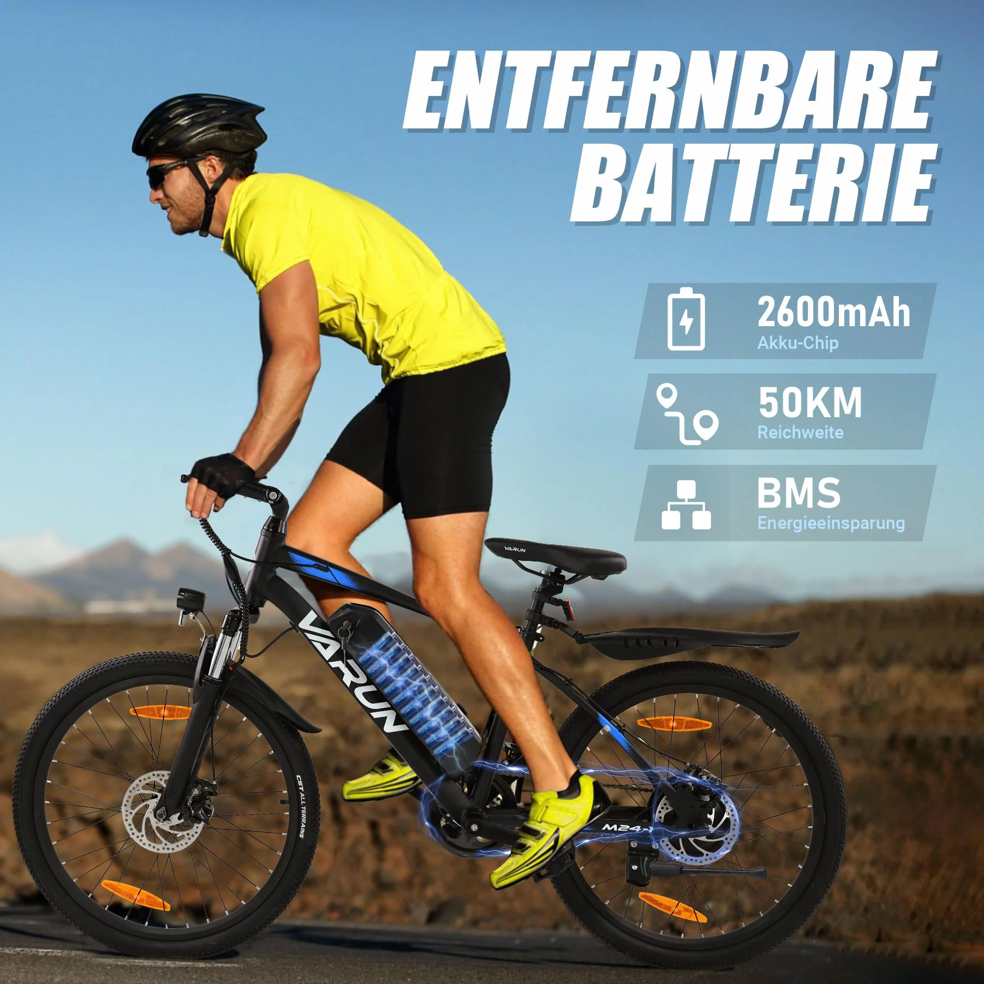 VARUN E Bike 24 Zoll, E-Mountainbike Herren Damen mit 250W Motor, 36V 7.8Ah Herausnehmbare Li-Ion Batterie, Aluminiumlegierung Elektrofahrrad, geeignet für Outdoor Kurztrips - Image 5
