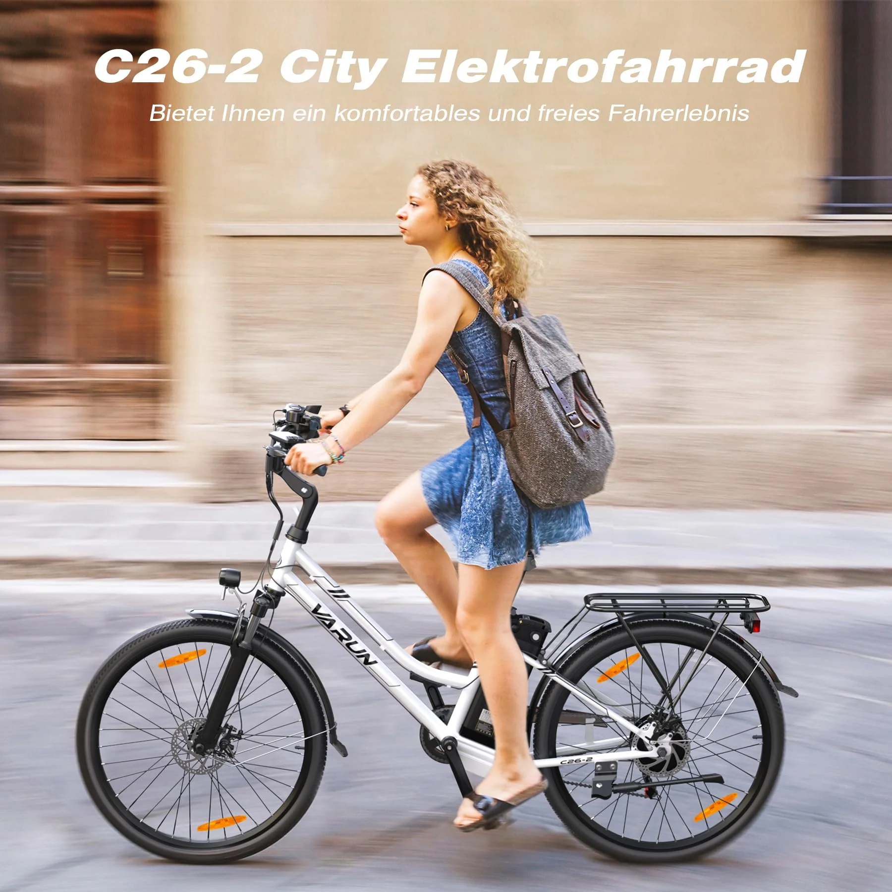 VARUN E Bike 26 Zoll, City E-Bike Damen Herren mit 250W Motor, 𝟒𝟖𝐕 Li-Ion Akku, Elektrofahrrad mit 𝐋𝐂𝐃 Display, 𝟒 Fahrmodi, City E-Fahrrad mit bis zu 𝟖𝟎𝐊𝐌 - Image 3