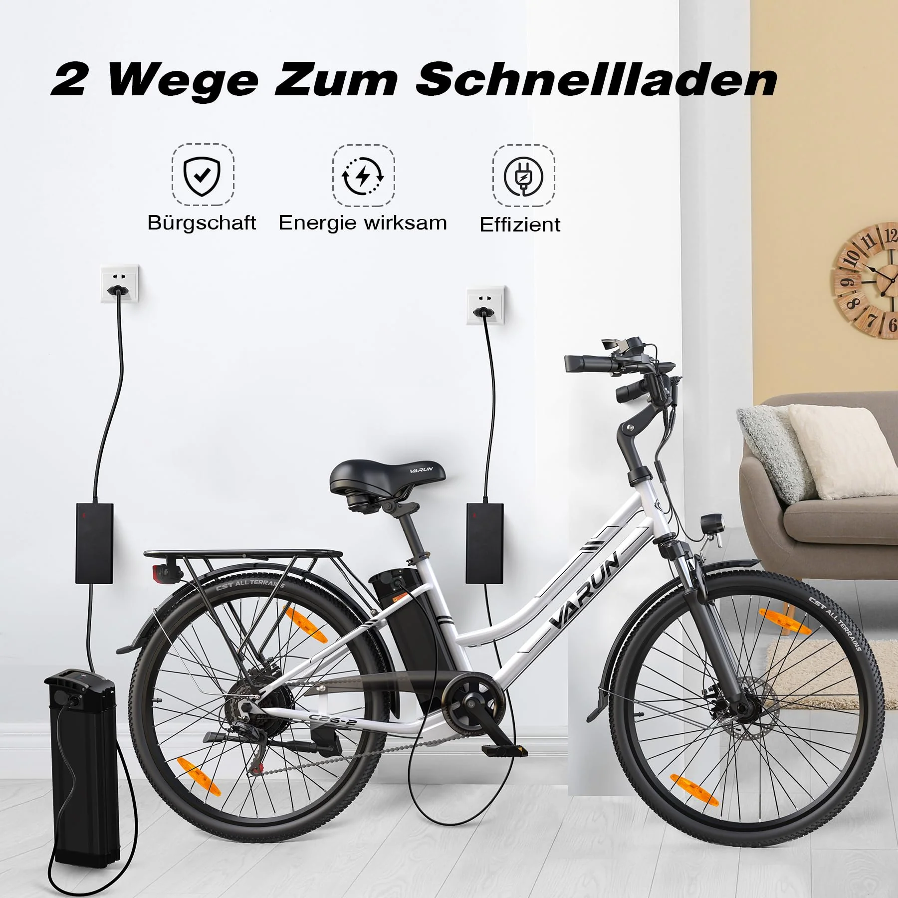 VARUN E Bike 26 Zoll, City E-Bike Damen Herren mit 250W Motor, 𝟒𝟖𝐕 Li-Ion Akku, Elektrofahrrad mit 𝐋𝐂𝐃 Display, 𝟒 Fahrmodi, City E-Fahrrad mit bis zu 𝟖𝟎𝐊𝐌 - Image 5