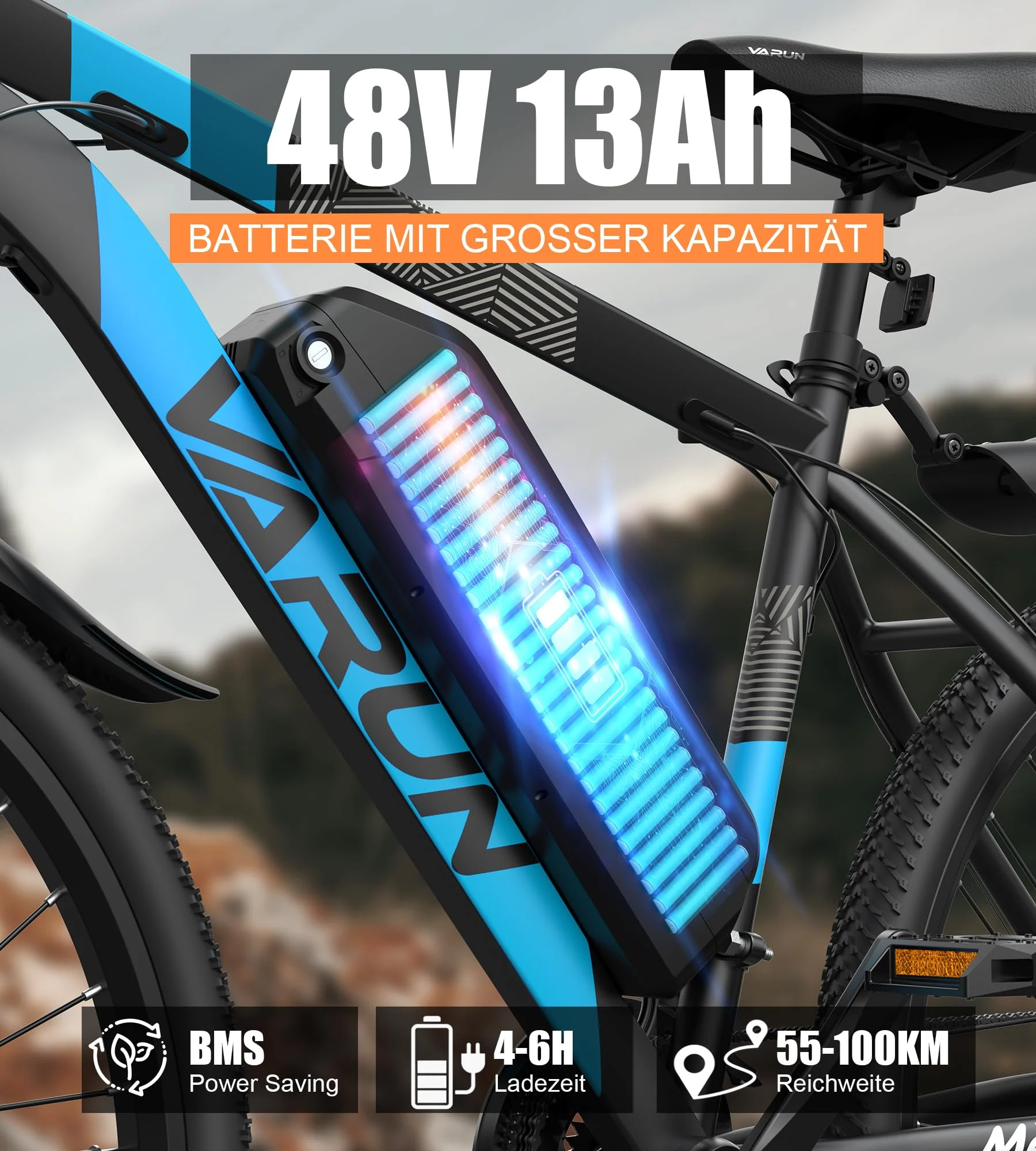 VARUN E Bike, 27.5" E-Bike Herren Damen mit 48V 13Ah(624Wh) Akku, Reichweite 100KM, 250W Motor, E-Mountainbike mit APP-Kontrolle, USB-Aufladung, 21-Gang, LCD-Display, Elektrofahrrad für Erwachsene - Image 6