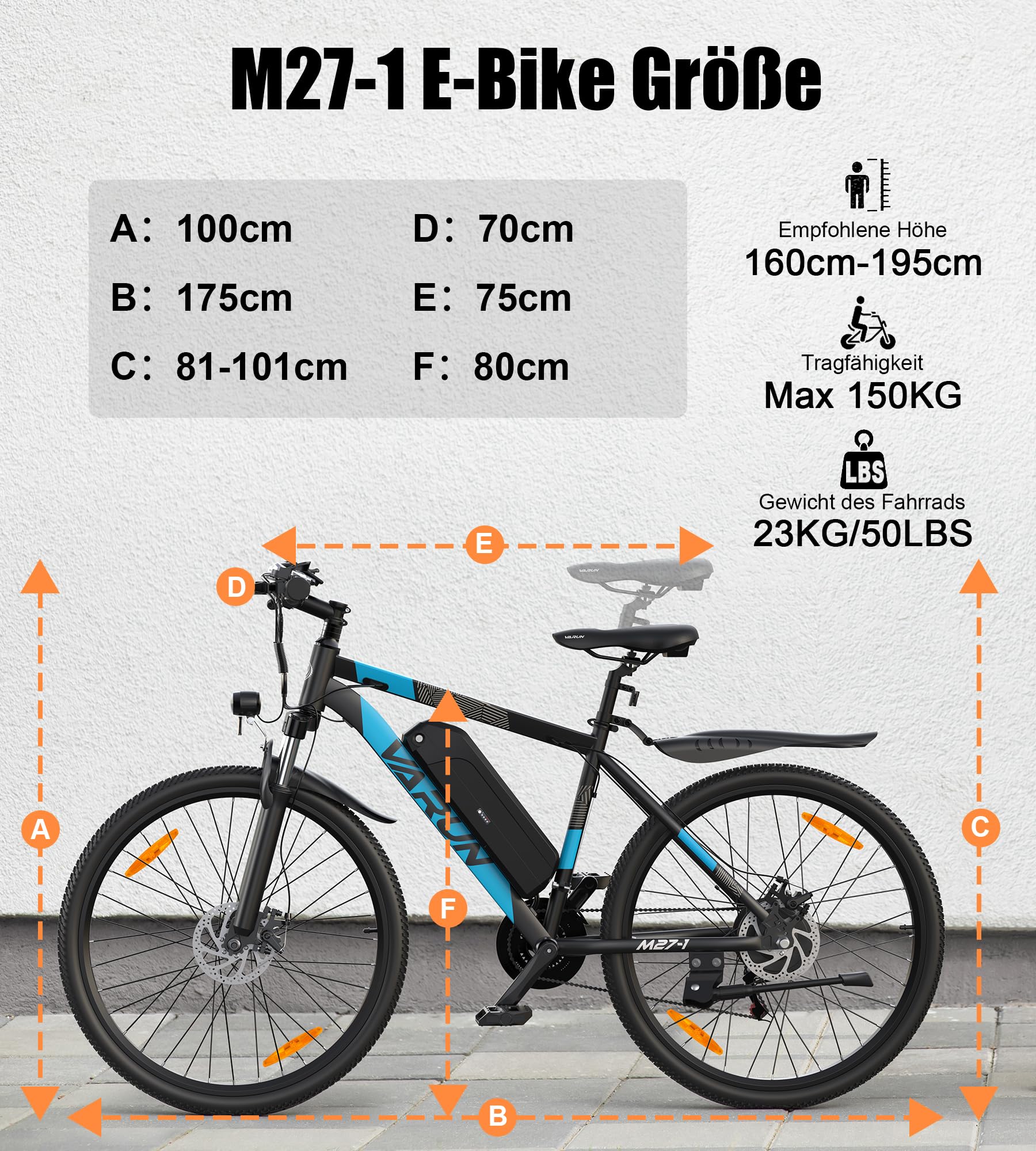 VARUN E Bike, 27.5 Zoll E-Bike Herren Damen mit 48V 13Ah(624Wh) Akku, Reichweite Max 100KM, 250W Motor, EBike Mountainbike mit 21-Gang, 5 Modi, LCD-Display, Elektrofahrrad Ebike mit EU-Konformes - Image 3