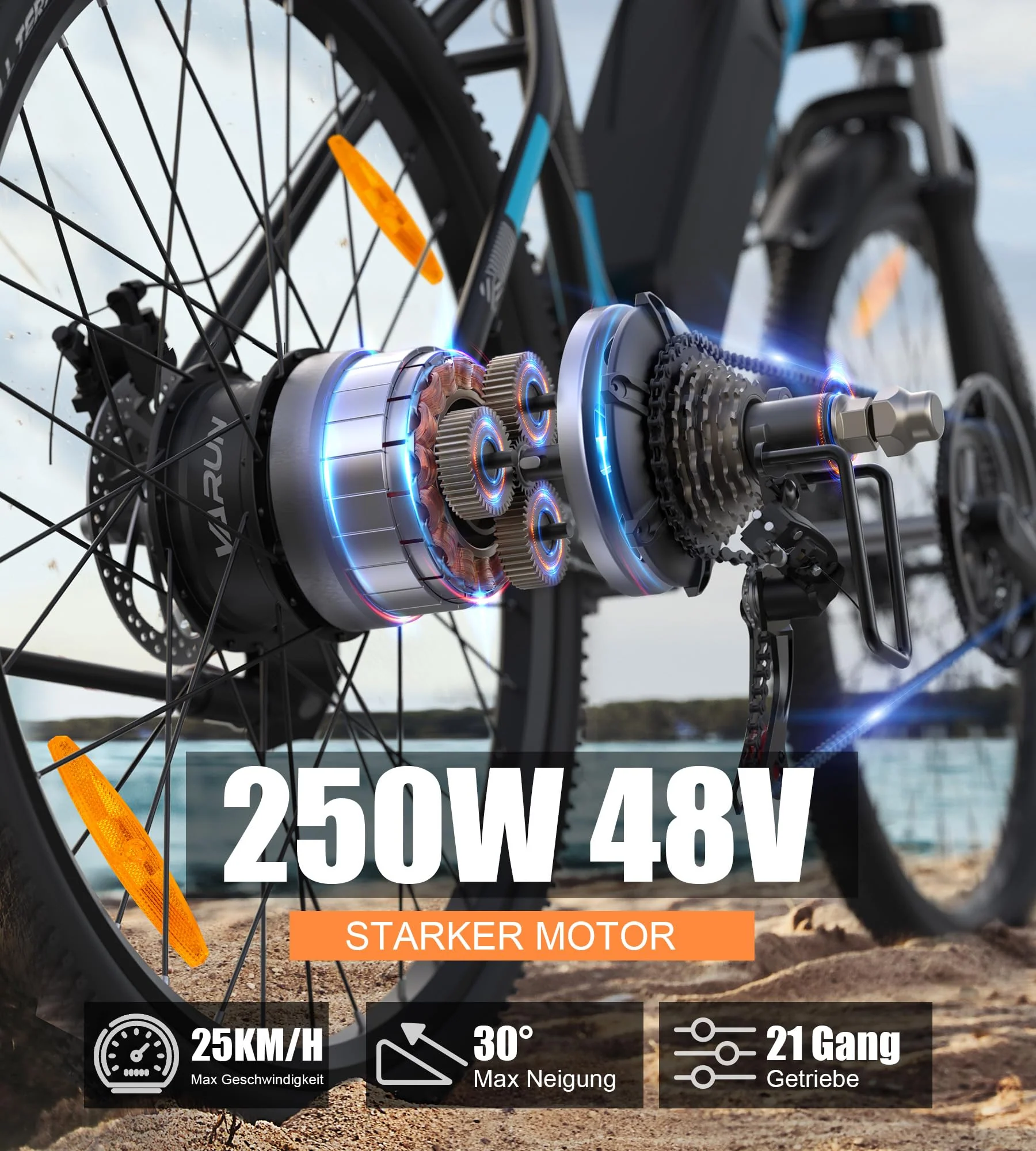 VARUN E Bike, 27,5 Zoll E-Mountainbike Herren Damen, APP-Modell, 48V13Ah Akku, LCD-Display mit 5 Fahrstufen, 21-Gang, Elektrofahrrad für Erwachsene, Reichweite Max 110KM - Image 5