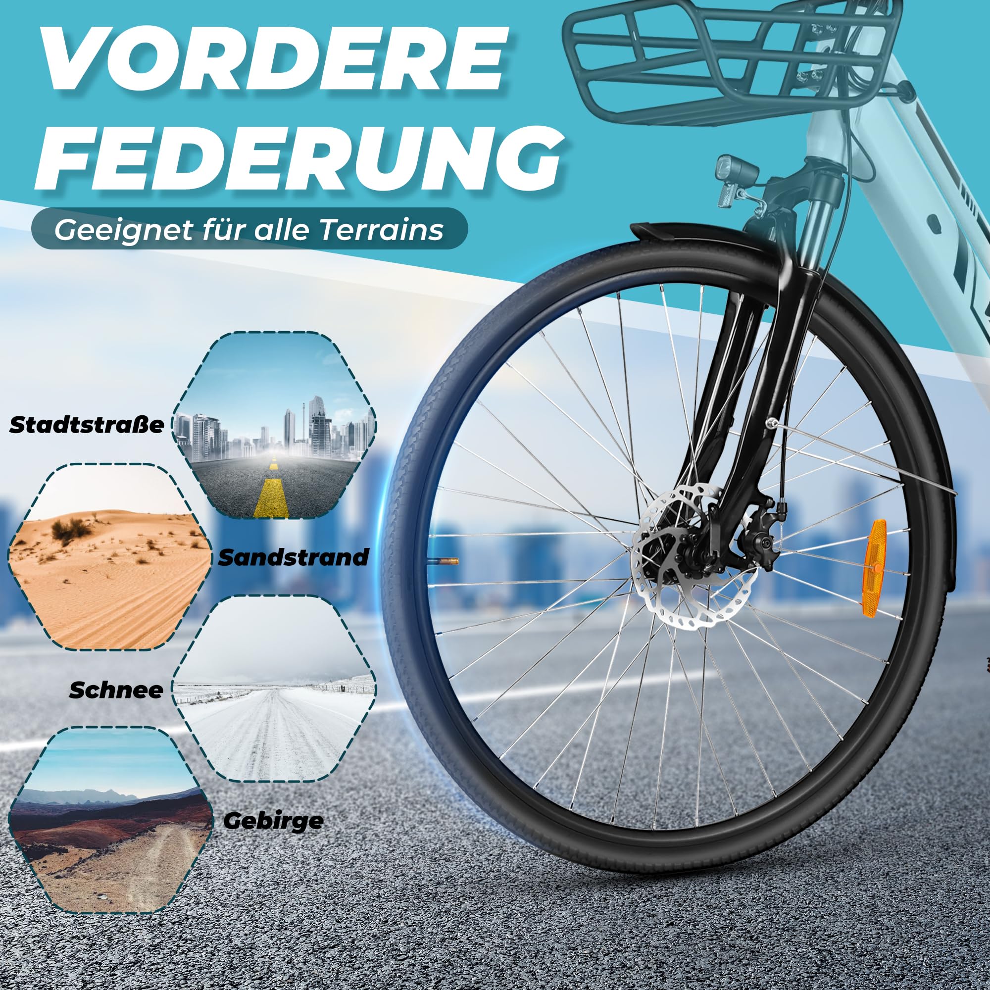 VARUN E-Bike Damen 28 Zoll City Bike Tiefeinsteiger | 36V 360Wh Akku | Drehmomentsensor | 3 Modi, 6-Gang, LCD | CE, mit Korb & Gepäckträger | 90% vormontiert - Image 2