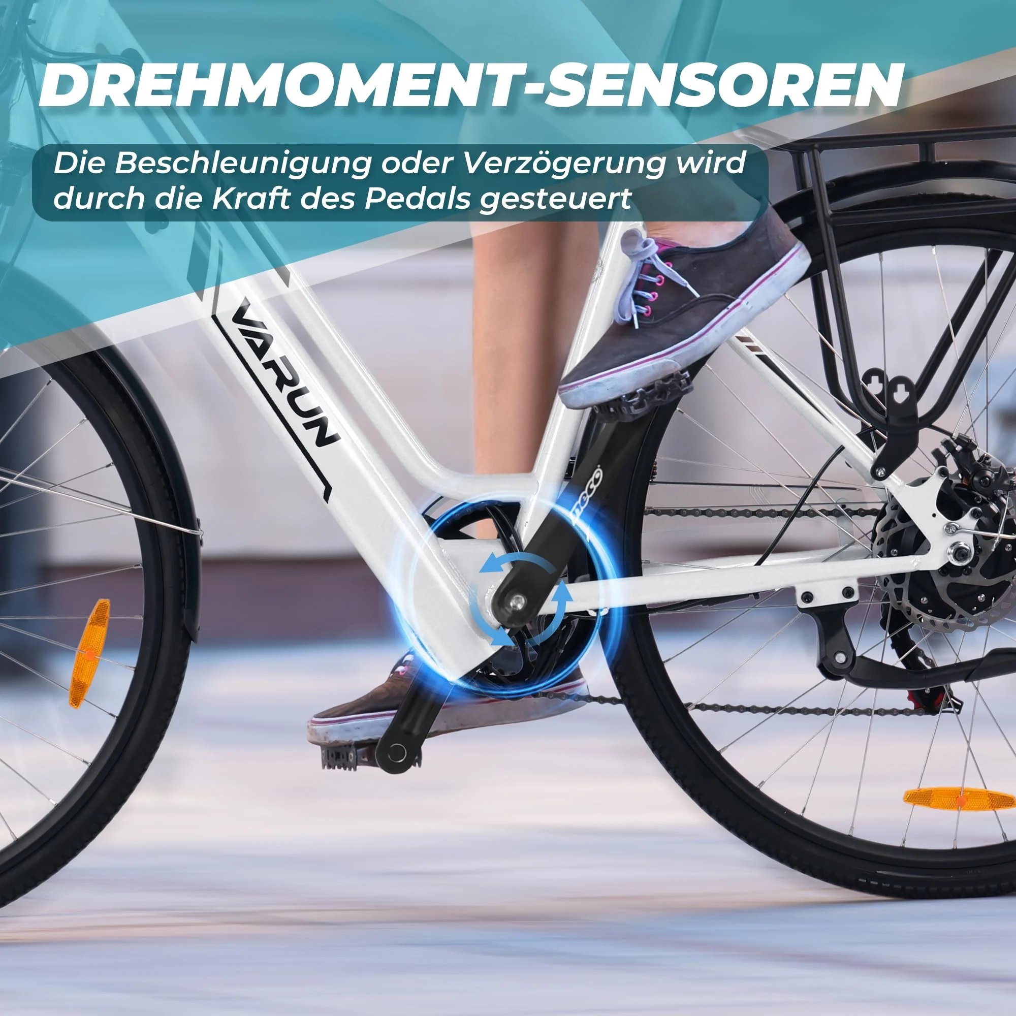 VARUN E-Bike Damen 28 Zoll City Bike Tiefeinsteiger | 36V 360Wh Akku | Drehmomentsensor | 3 Modi, 6-Gang, LCD | CE, mit Korb & Gepäckträger | 90% vormontiert - Image 7