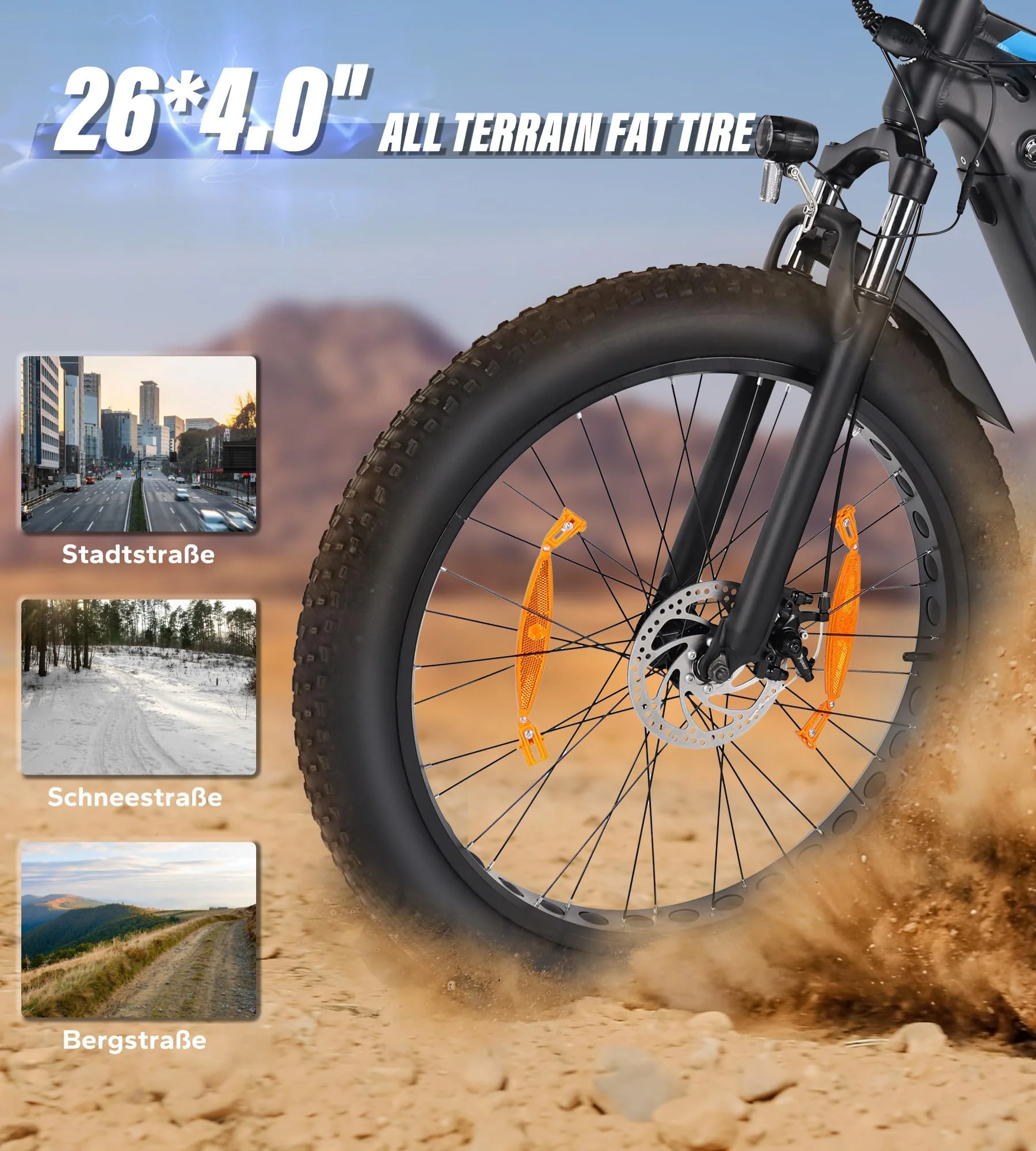 VARUN E Bike Elektrofahrrad mit 26 * 4.0 Zoll Fat Tire, 48V 16Ah(768Wh), Bis zu 120KM, E-Bike Herren mit 250W 80NM Motor, Elektrofahrräder Ebike mit 5 Modi, 7-Gang, LCD-Display, MTB mit EU-Konformes - Image 2