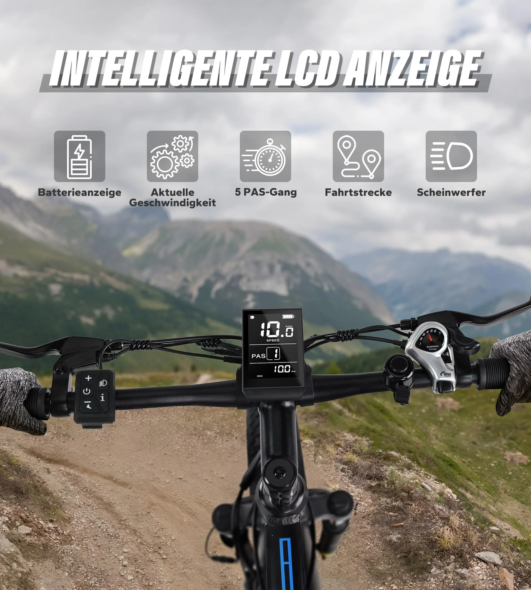 VARUN E Bike Elektrofahrrad mit 26 * 4.0 Zoll Fat Tire, 48V 16Ah(768Wh), Bis zu 120KM, E-Bike Herren mit 250W 80NM Motor, Elektrofahrräder Ebike mit 5 Modi, 7-Gang, LCD-Display, MTB mit EU-Konformes - Image 6
