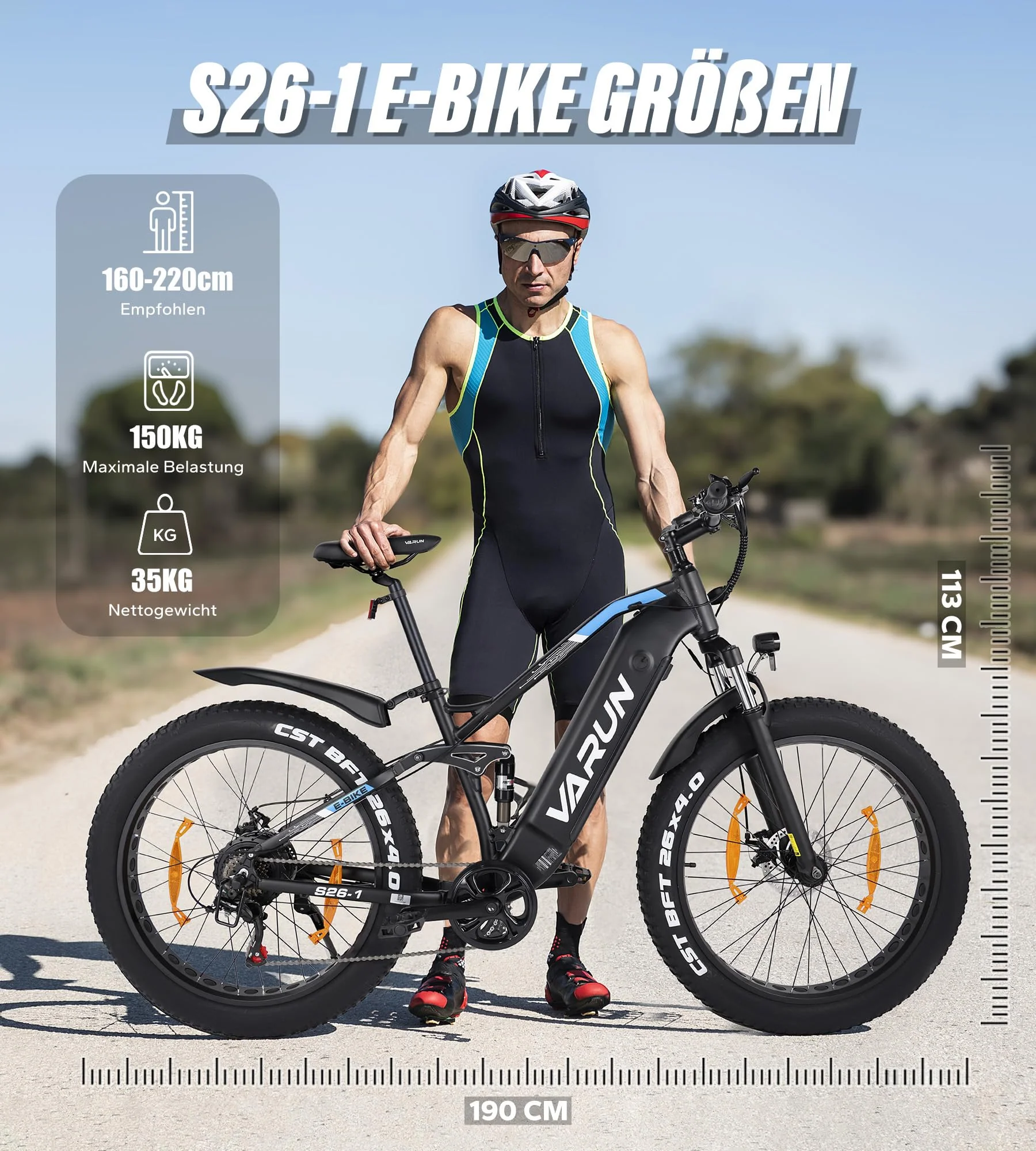 VARUN E Bike Elektrofahrrad mit 26 * 4.0 Zoll Fat Tire, 48V 16Ah(768Wh), Bis zu 120KM, E-Bike Herren mit 250W 80NM Motor, Elektrofahrräder Ebike mit 5 Modi, 7-Gang, LCD-Display, MTB mit EU-Konformes - Image 7
