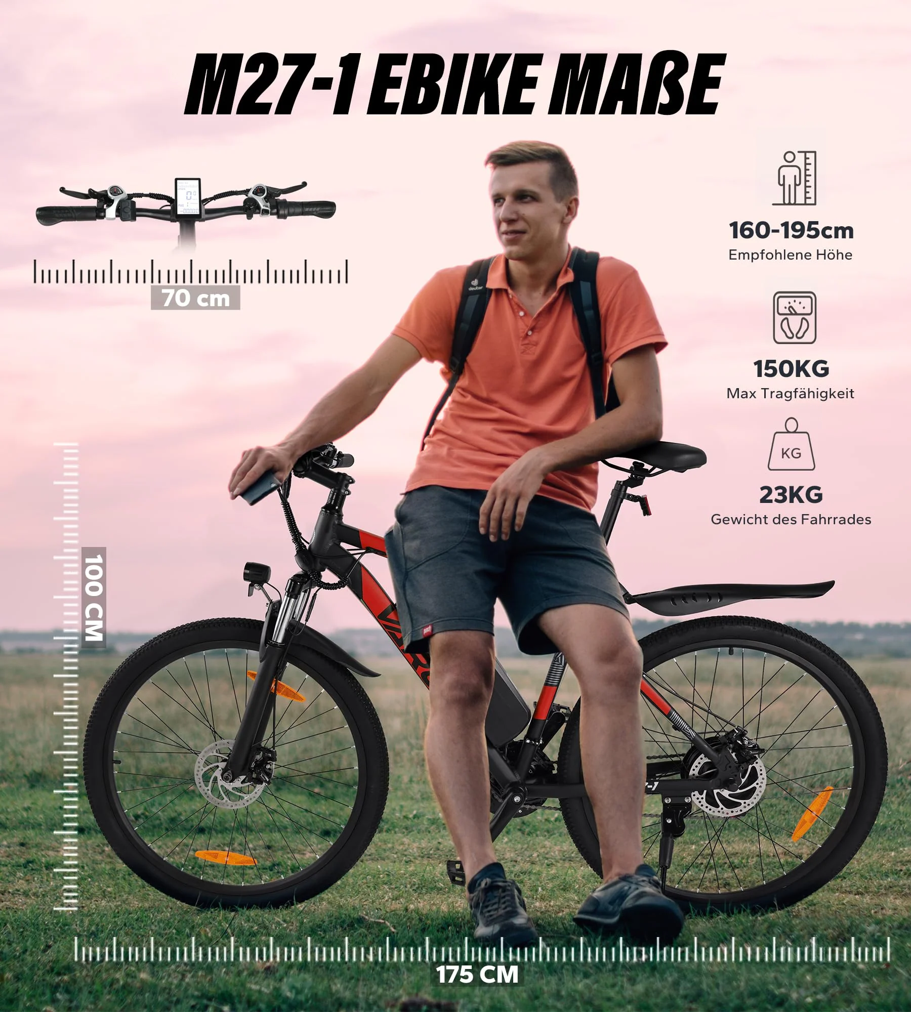 VARUN E Bike Herren Damen 27,5 Zoll E-Mountainbike mit 250W Motor 48V 13Ah Li-Ion Akku, Elektrofahrrad mit 21-Gang-Getriebe, LCD-Display, Federgabel MTB, Laufleistung 50-100KM - Image 3