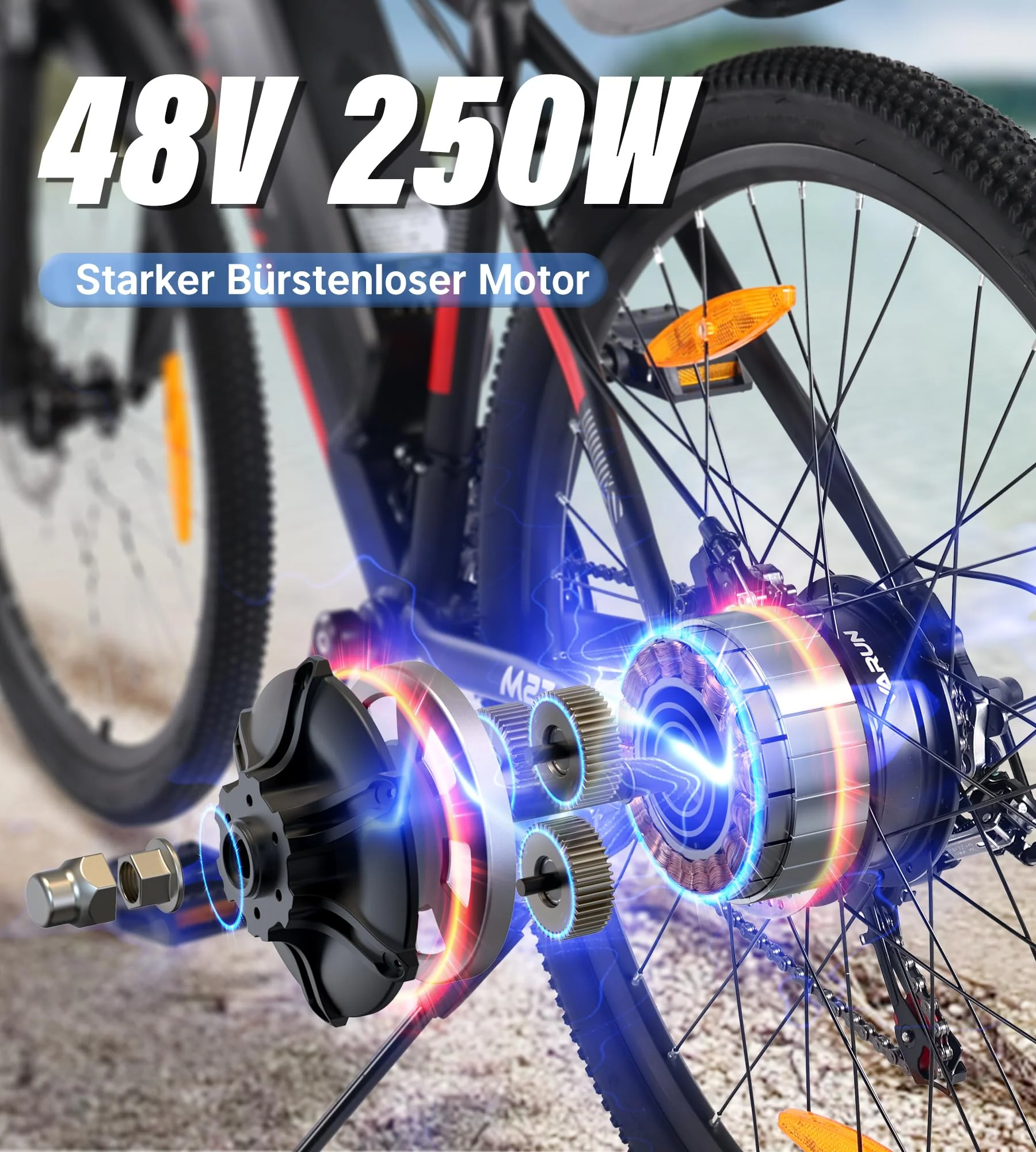 VARUN E Bike Herren Damen 27,5 Zoll E-Mountainbike mit 250W Motor 48V 13Ah Li-Ion Akku, Elektrofahrrad mit 21-Gang-Getriebe, LCD-Display, Federgabel MTB, Laufleistung 50-100KM - Image 6